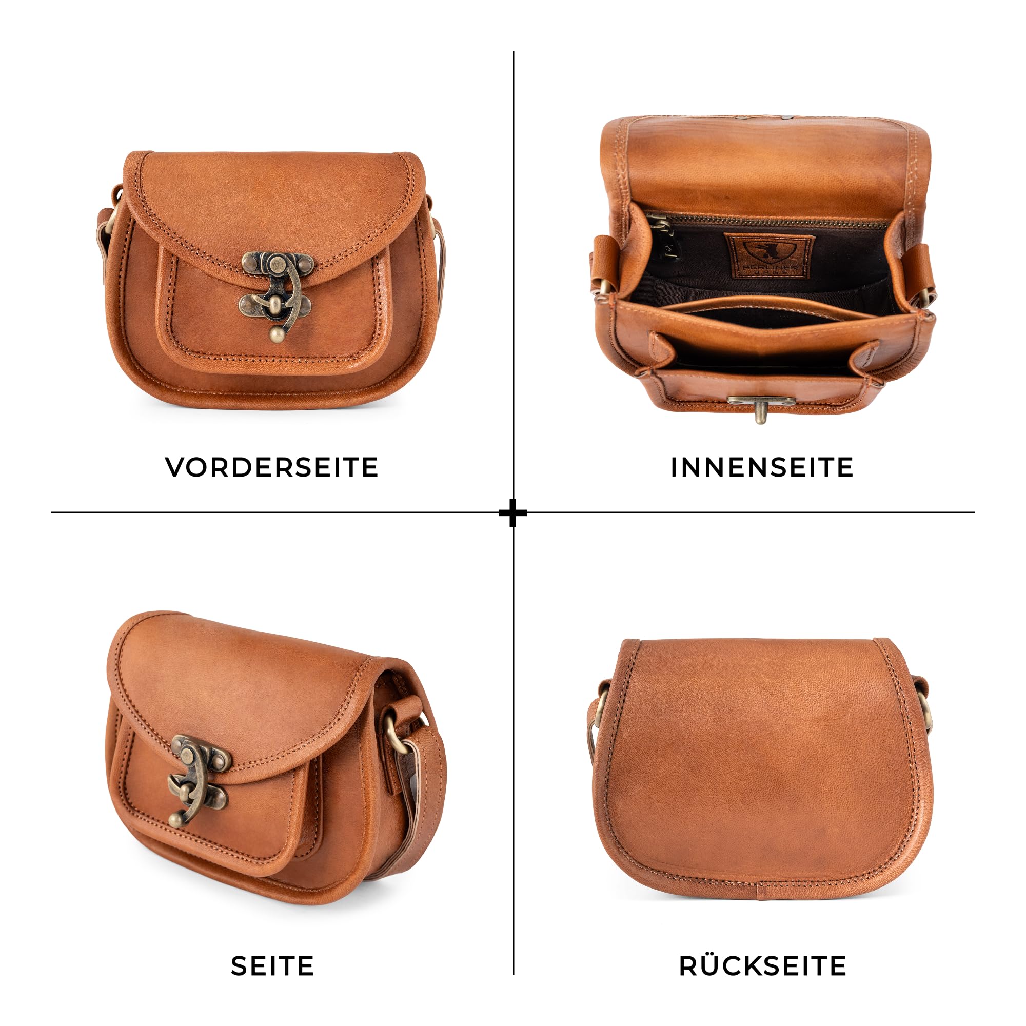 Berliner Bags Vintage Schultertasche Valencia, Kleine Umhängetasche, Handtasche aus Leder für Damen - Braun