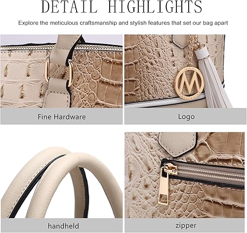 Miniatura 7 de MKF Collection Mia k - Bolsa de mano para mujer y cartera de pulsera, bolso de mano de piel vegana en relieve de cocodrilo con asa superior