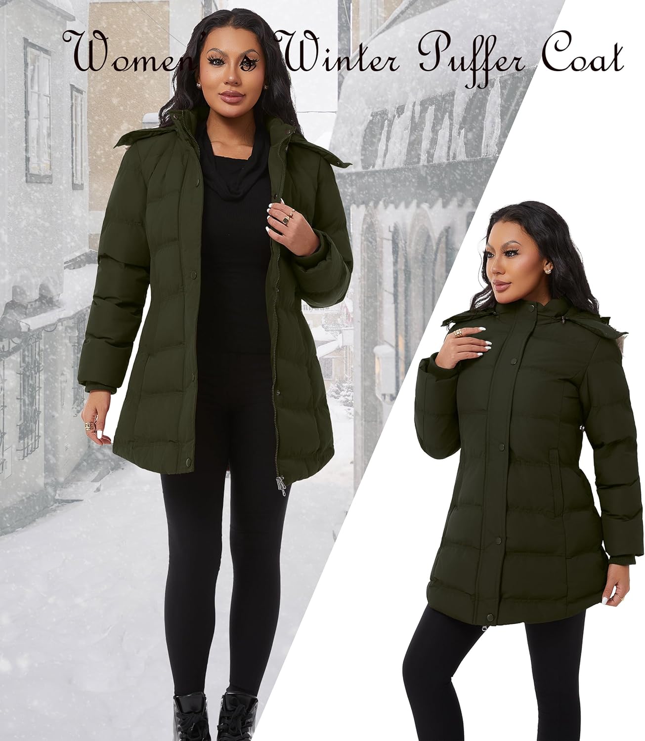 GGleaf Women's Hooded Warm Winter Coat (Standard & Plus Size) Quilted Thicken Puffer Jacket with Removable Fur Hood