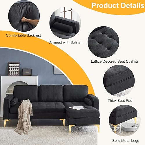 Miniatura 4 de VINGLI Sofá modular convertible de 85.8 pulgadas con asiento profundo, modernos sofás seccionales en forma de L con botones para sala de estar,