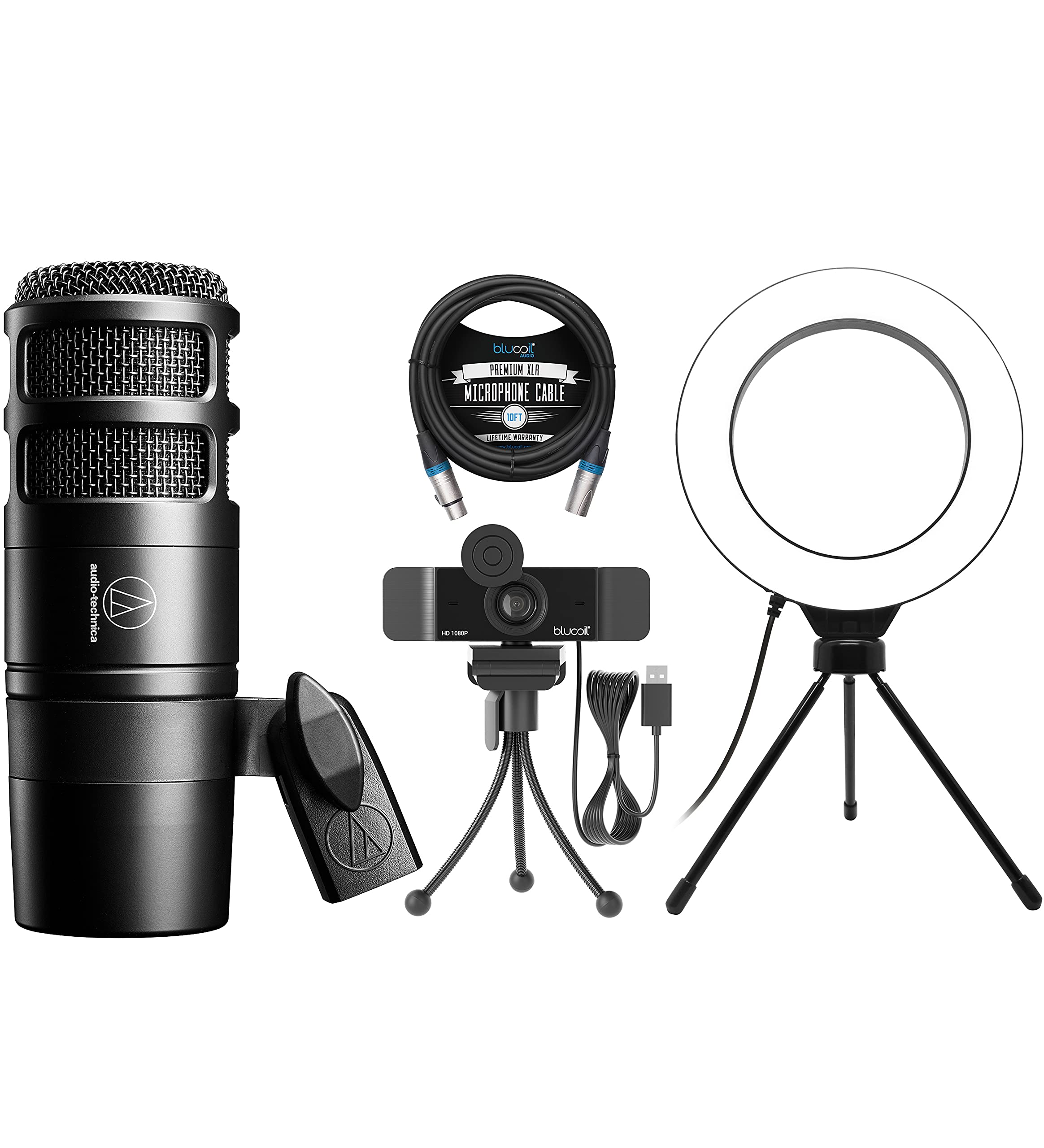Audio Technica AT2040 Hypercardioid Dynamic Podcast Microphone with XLR Connection Bundle with Bluco