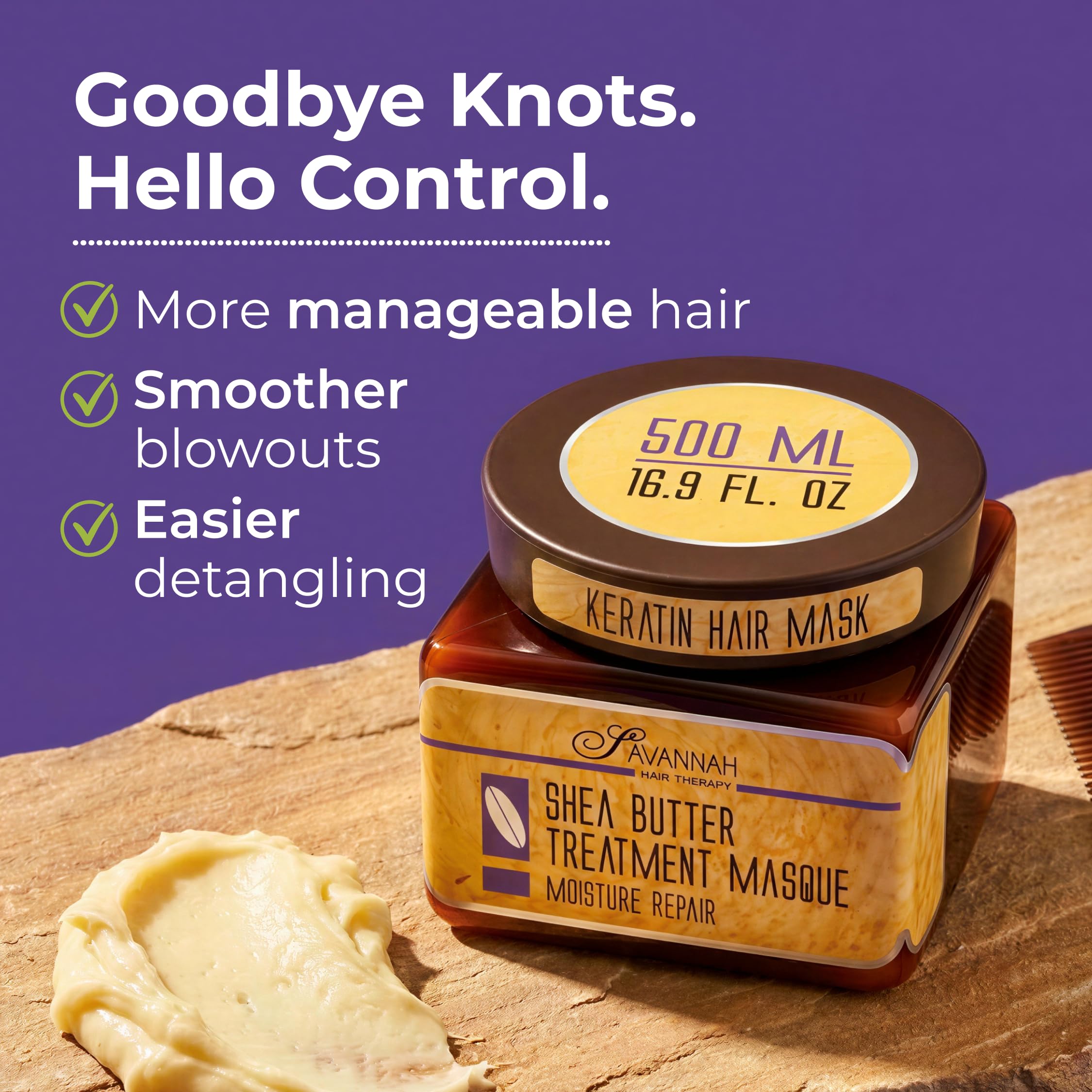 Savannah Hair Therapy Keratin Shea Butter Hair Mask for Deep Conditioning | Shea Butter Vitamins A E F Sulfate & Paraben Free For Dry Damaged Curly Color Treated Bleached Hair Anti Frizz product thumbnail 7