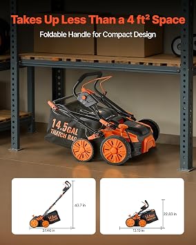 VEVOR 2-in-1 Electric Dethatcher and Scarifier, 16-Inch 15 Amp, Corded Lawn Dethatcher with 14.5-Gallon Thatch Collection Bag, 5-Position Depth Adjustment, Walk Behind Machine for Garden Yard Grass