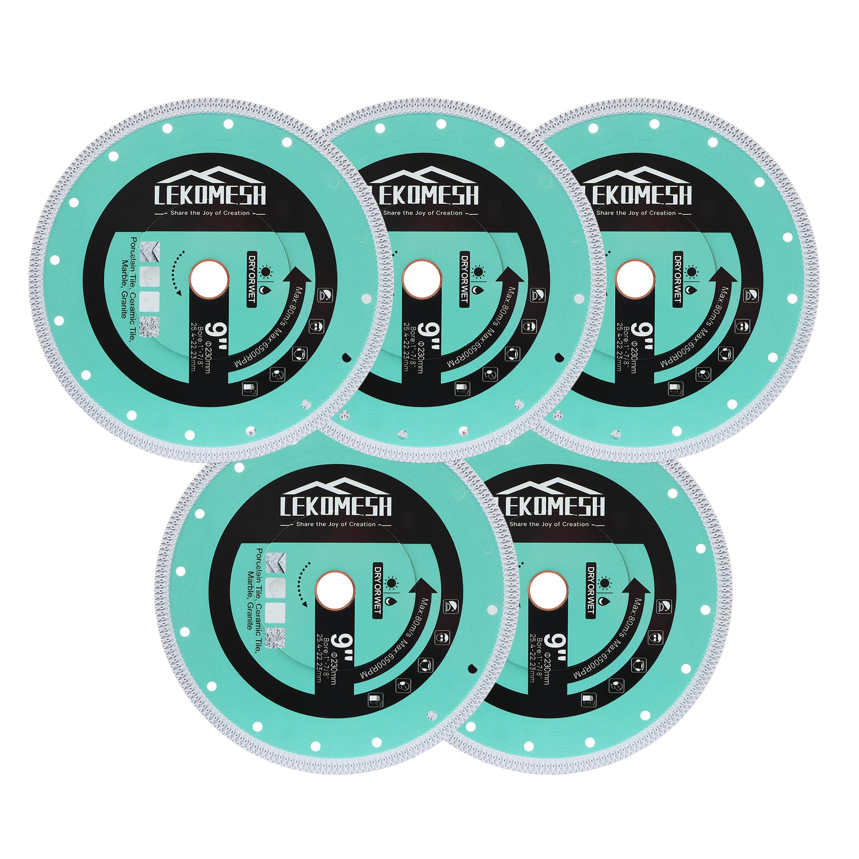 9 Inch Tile Blade - 5pcs Diamond Saw Blade Cutting Disc Wheel with X Mesh Super Thin Fast,Clean Cut Porcelain Ceramic Tile Marble Granite Artificial Stone