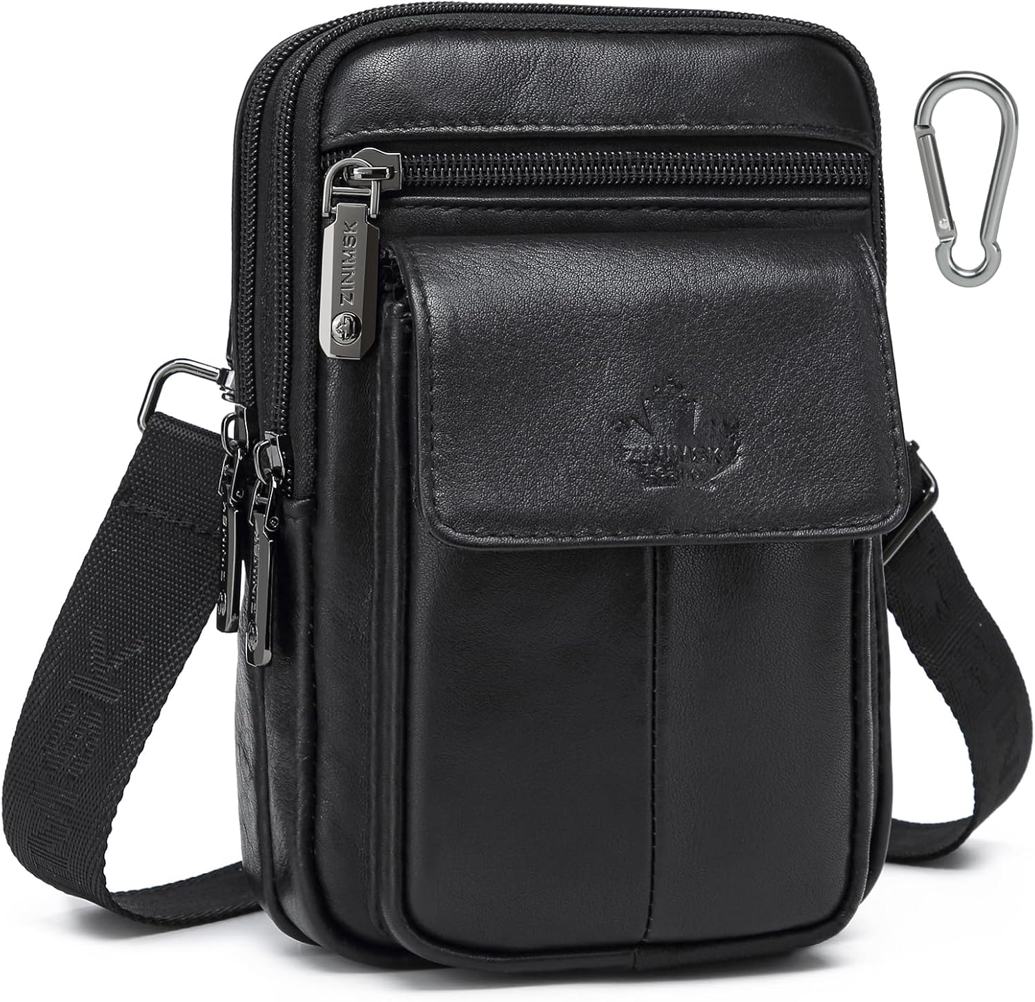 Genuine Leather Cell Phone Holster with Belt Loop Fits for iPhone 16 Pro Max S25 Ultra, Small Crossbody Belt Pouch for Men Women, Mini Messenger Bag with Adjustable and Removable Shoulder Strap