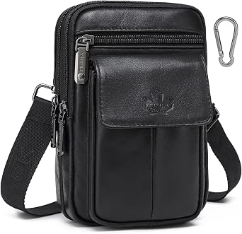 Genuine Leather Cell Phone Holster with Belt Loop | Fits iPhone 16 Pro Max S25 Ultra, Small Crossbody Belt Pouch for Men Women, Mini Messenger Bag