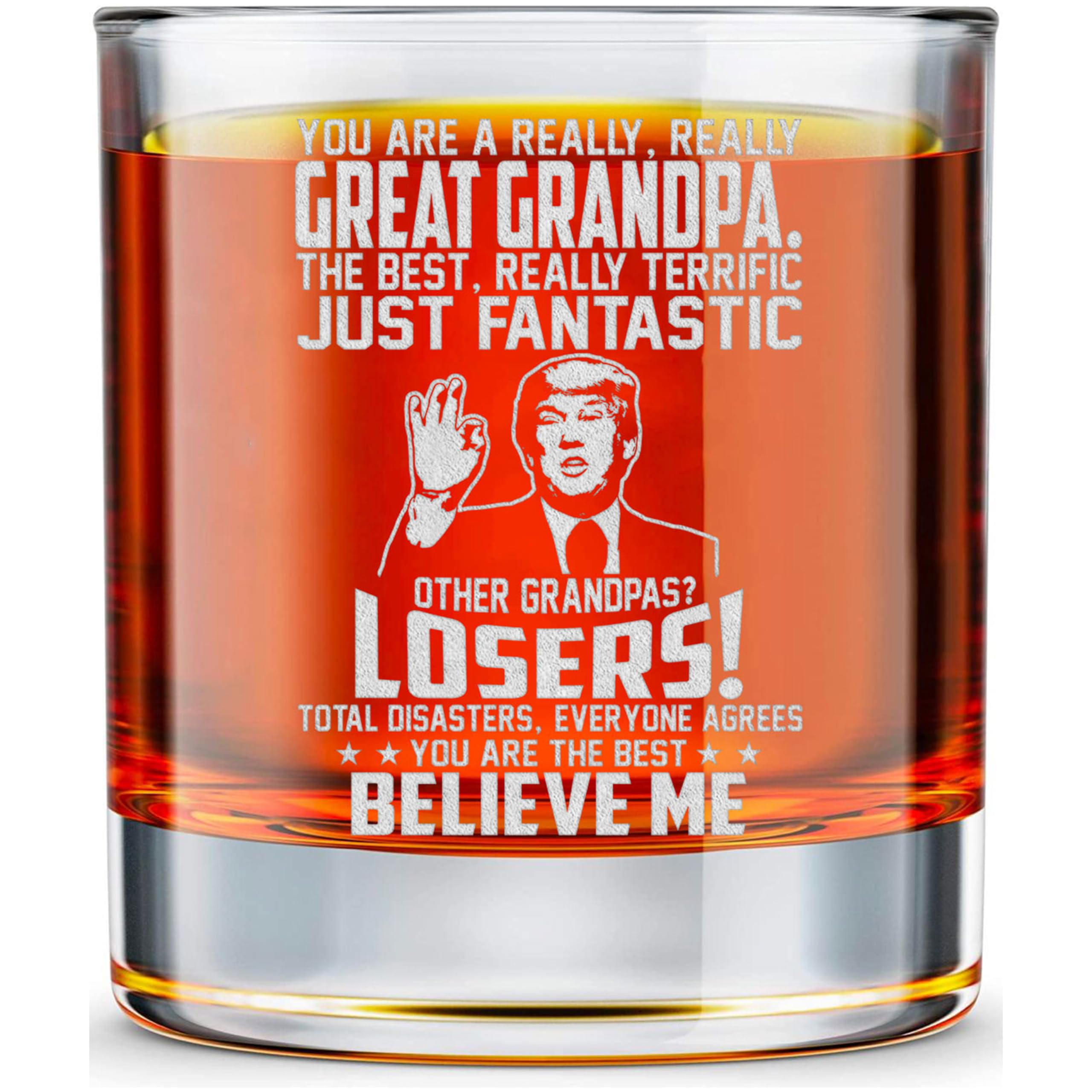 MINIVINE Grandpa Gifts for Fathers Day from Granddaughter, Grandson, Grandkids - Funny Birthday Gift for Great grandpa, New Promoted To Grandpa - 10oz Whiskey Rock Glass