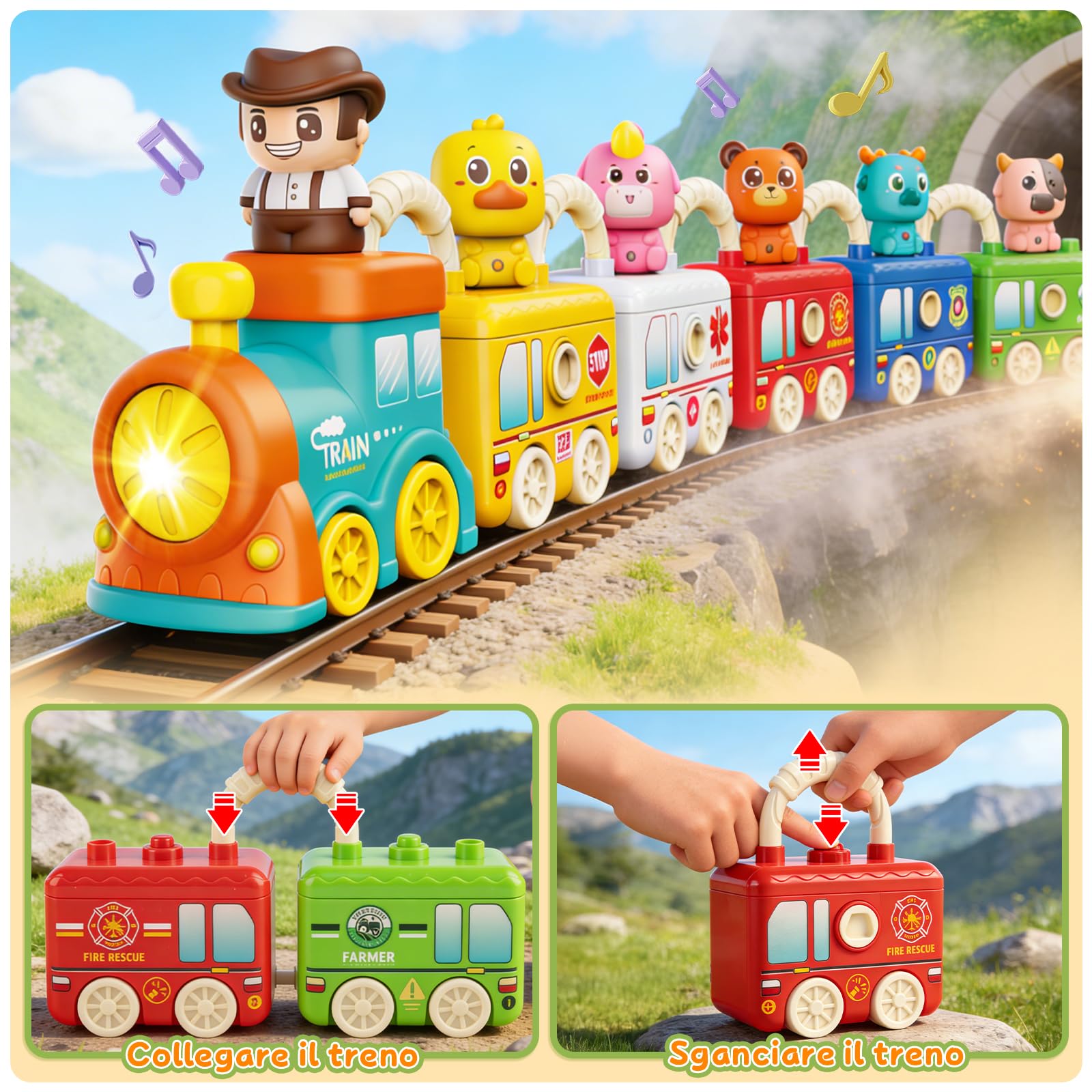 Giochi Montessori 2 Anni Treno Giocattolo Fattoria Animali Bambini,Giocattolo Educativo con Mangiafavoledi per Contare,Impilare,Abbinare e Ordinare Regalo per Bambini di 2, 3 e 4 Anni - 4