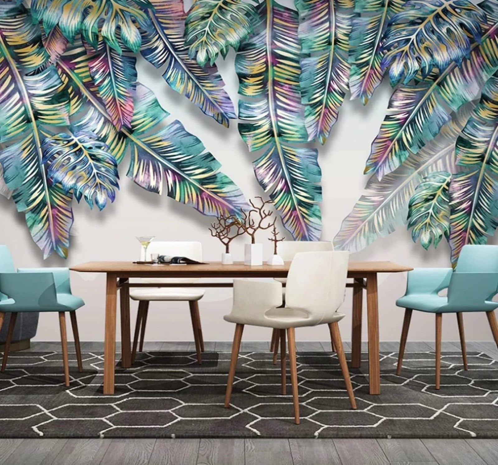 XLMING Minimalist Three Dimensional Colourful Plants Leaves 3D Wallpaper Luxury Home Dining Decor Paste Sofa Living Room The Wall for Bedroom Mural-150cm×105cm
