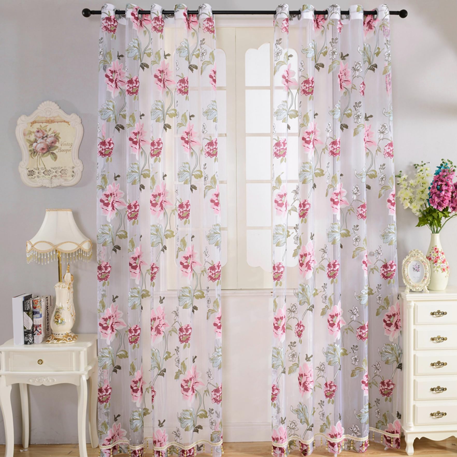 Voilages Floraux Transparents rideaux fleuris pour porte vitrée et salon