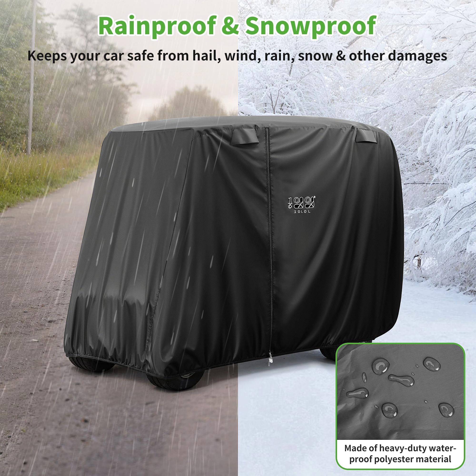 10L0L 4 passeggeri Golf Cart Copertura per Yamaha/EZGO/Club Car, 400D Impermeabile Resistente Custodia in Poliestere con 3 Porte con Cerniera Antivento Sunproof Nero
