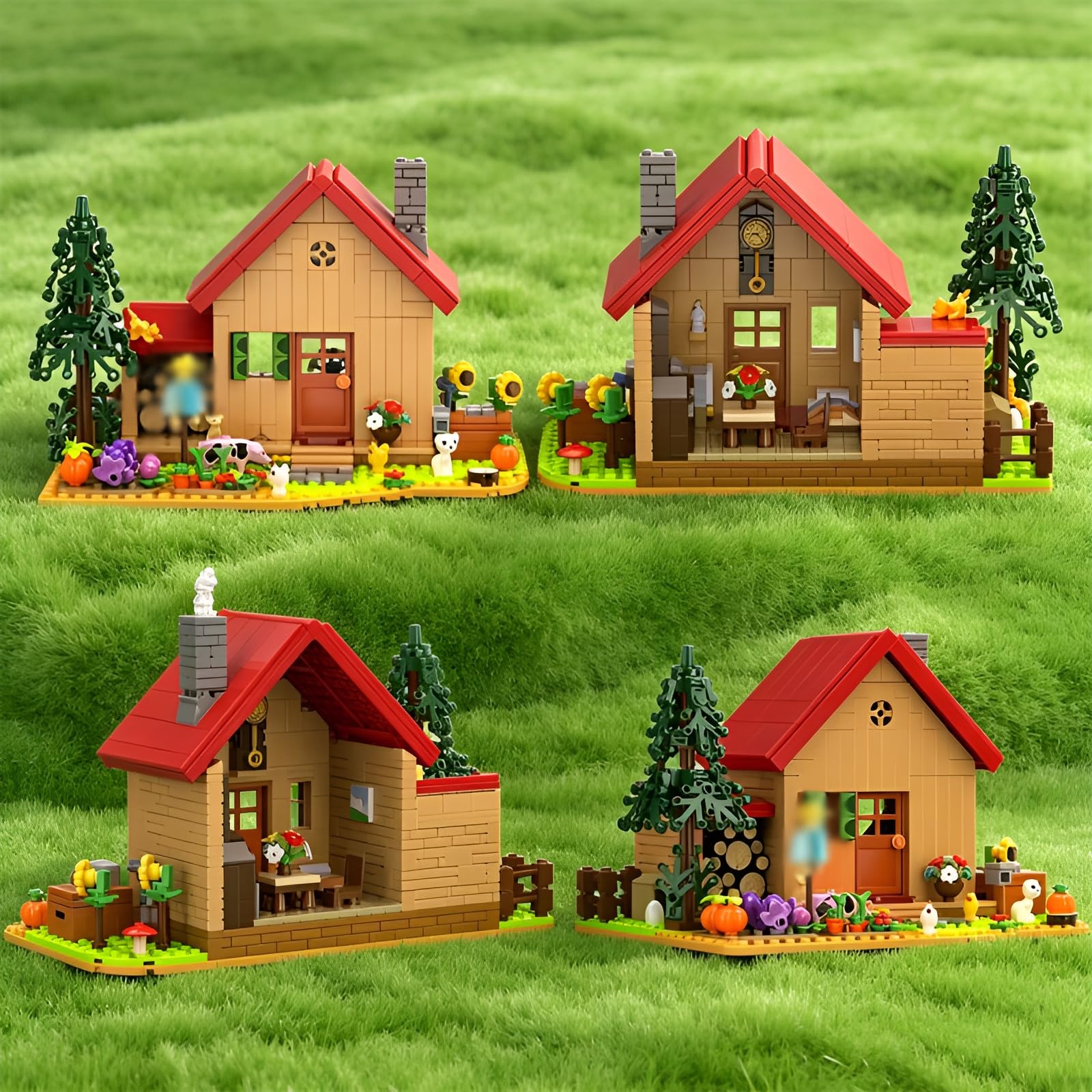 Bauernhütte Bausteine Bausatz, MOC Bauernhof Landhaus Modell Spielzeug | Zahlreiche Bauernhoftier Haus, Tischdekoration, Great Geschenk für Geburtstage und Feiertage für Bauernhof und Landliebhaber