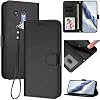 Flip Cover Compatible with Fujitsu Arrows BE3 F-02L,Compatible with Fujitsu Arrows BE3 F-02L 【Strap Lanyard】【Card Slot Wallet】【Phone Case】【Magnetic Clasp】 Stand Black