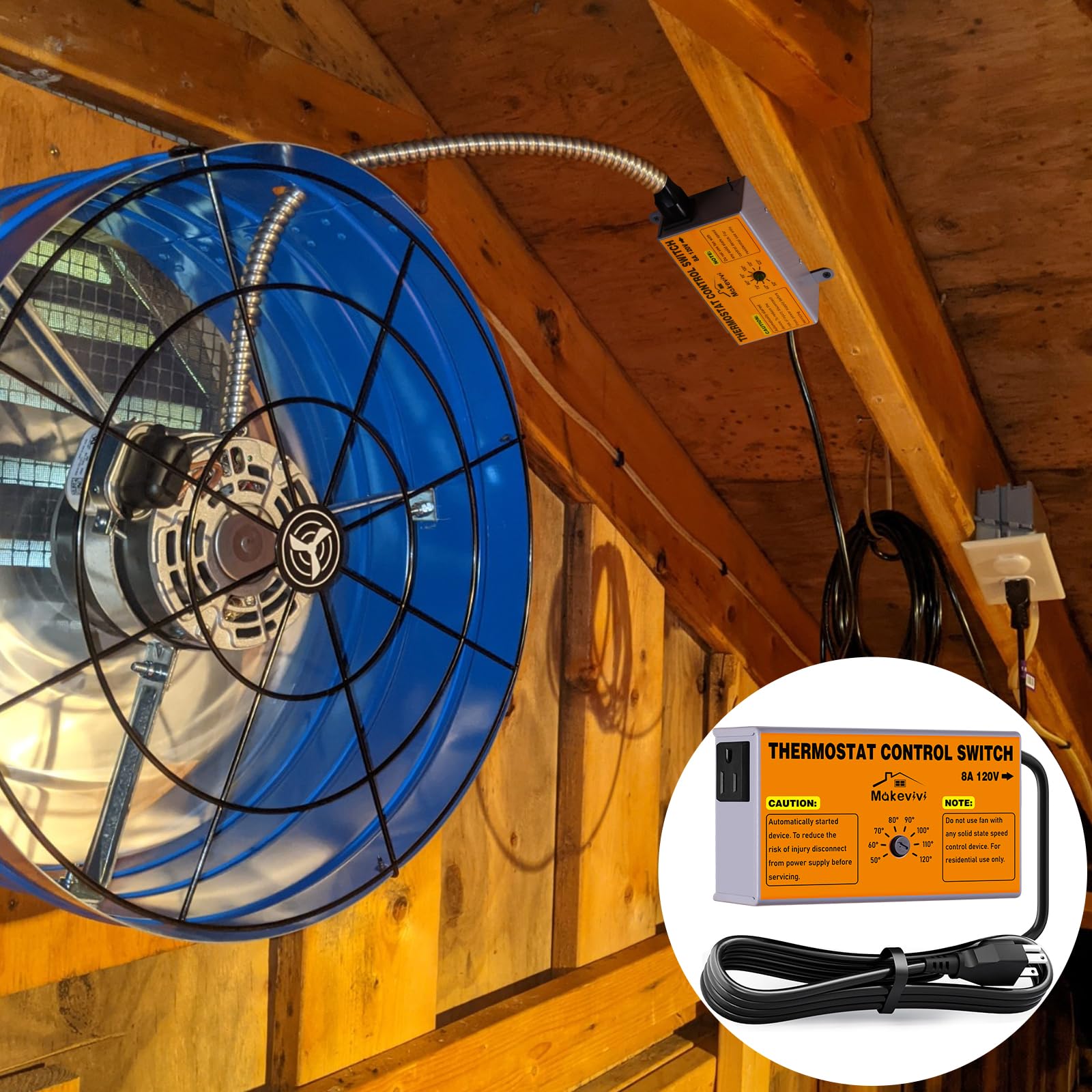 Ventilador de ático con control de temperatura, termostato ajustable con protector de sobrecarga, control de termostato del ventilador del ático, con enchufe fácil de instalar, driver de temperatura