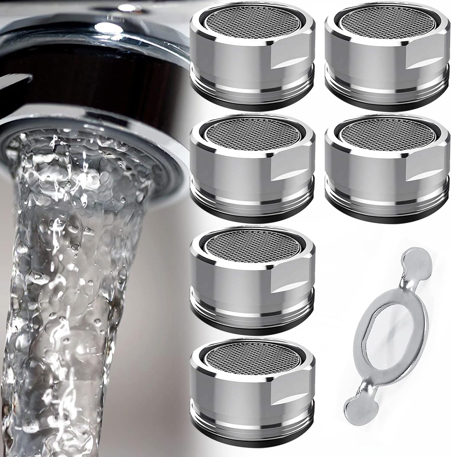 6Pcs 24mm Tap Aerators with 1Pcs Faucet Outer Wire Filter Aerator Wrench Antifouling Tap Filter Used on The Faucet of The Bathroom Kitchen Sink in The Hotel or Home for Filter Out Sand Dirt Particles