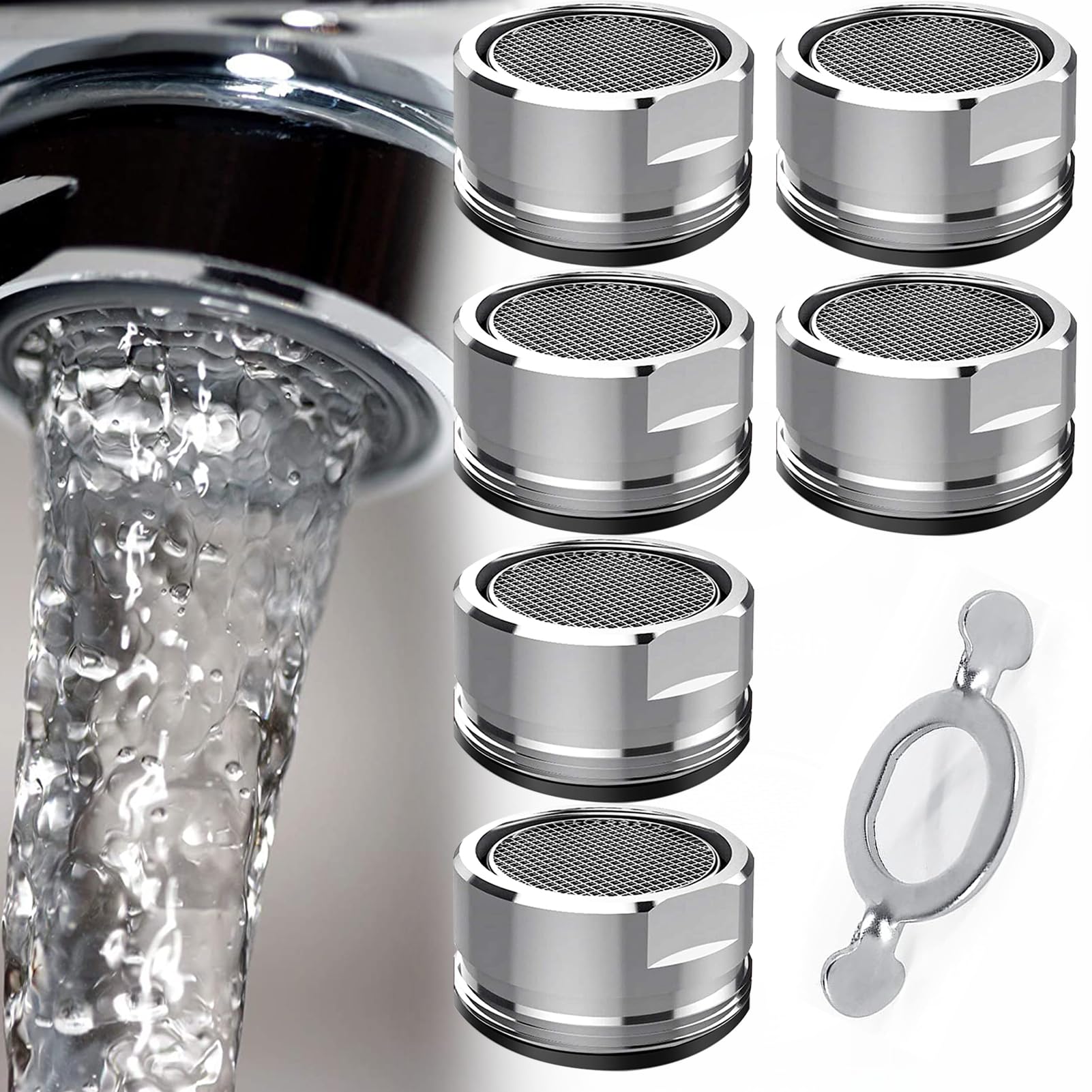 6Pcs 24mm Tap Aerators with 1Pcs Faucet Outer Wire Filter Aerator Wrench Antifouling Tap Filter Used on The Faucet of The Bathroom Kitchen Sink in The Hotel or Home for Filter Out Sand Dirt Particles