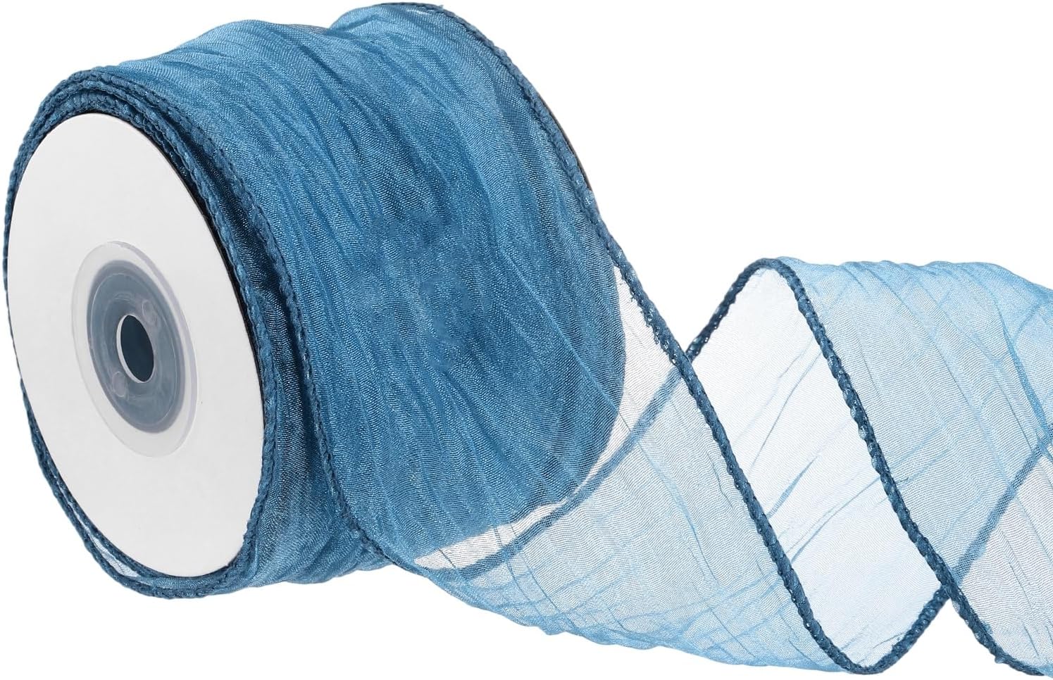 PATIKIL 2.5 Inch x 10 Yard Organza Sheer Wired Ribbons, Crinkle Sheer Ribbons for Bouquet Decorations Gift Wrapping Birthdays Festivals Parties, Blue