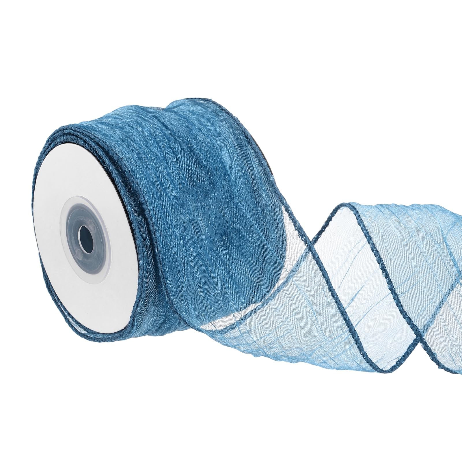 Ruban en organza transparent froissé bleu rigide sans plis plats