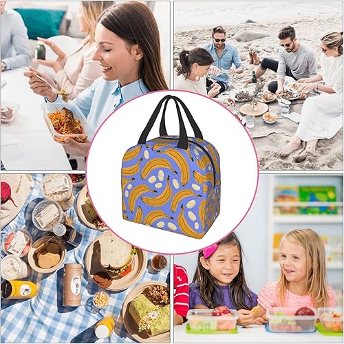 Miniatura 9 de Bolsa de almuerzo colorida con estampado de plátano aislada, bolsas de almuerzo reutilizables para comidas, contenedor portátil para hombres y
