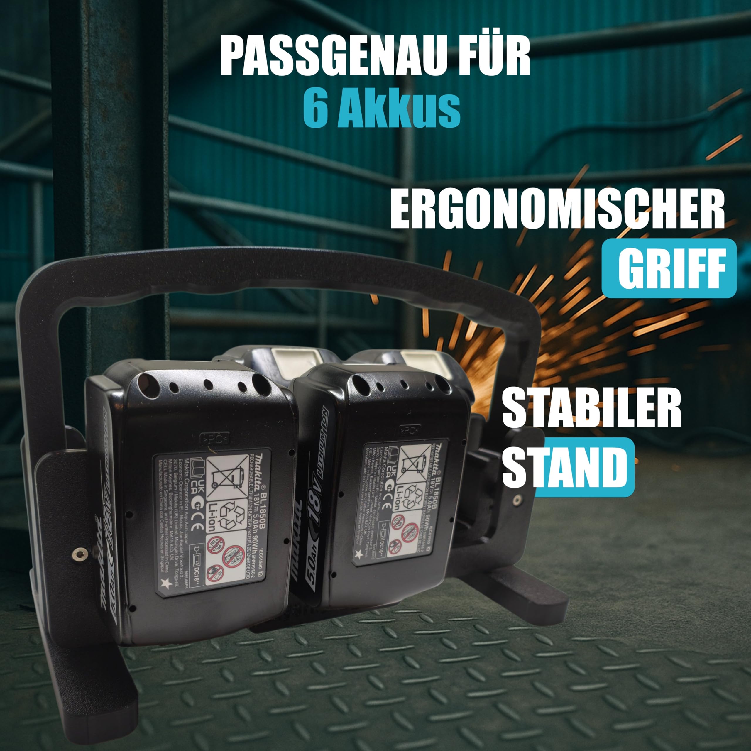 6-fach Akkuhalter für 18V Akkus – kompatibel mit Makita LXT – stabile Akku-Aufbewahrung – Organizer für Werkstatt & Koffer – robuster 3D-Druck
