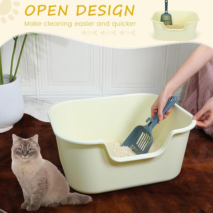 Overall, the 2 Pcs Cat Litter Box with High Side and Scoop is a reliable and functional solution for fulfilling your cat's bathroom needs. With its spacious design, durable construction, and convenient features, this litter box set is a practical choice for keeping your cat happy and your home clean. Consider investing in these litter boxes to provide a comfortable and efficient toileting area for your beloved pet. Description by ChatGPT.
