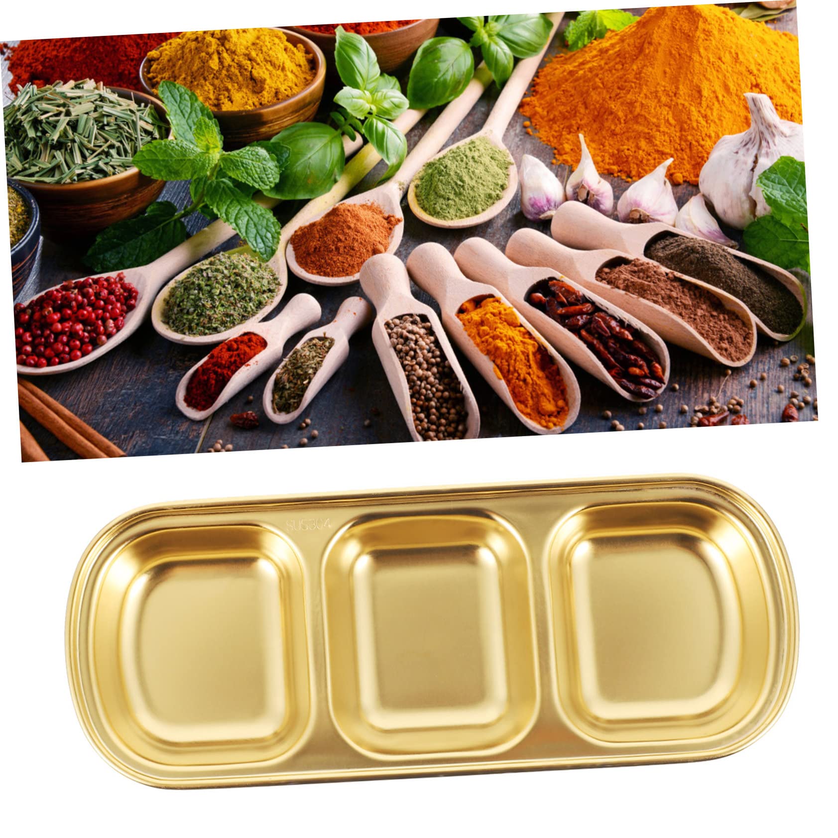 DECHOUS 3-grid Compartment Sauce Dish Set Gold Charcuterie Board Bowls Stainless Steel Seasoning Dishes Mustard Sauce