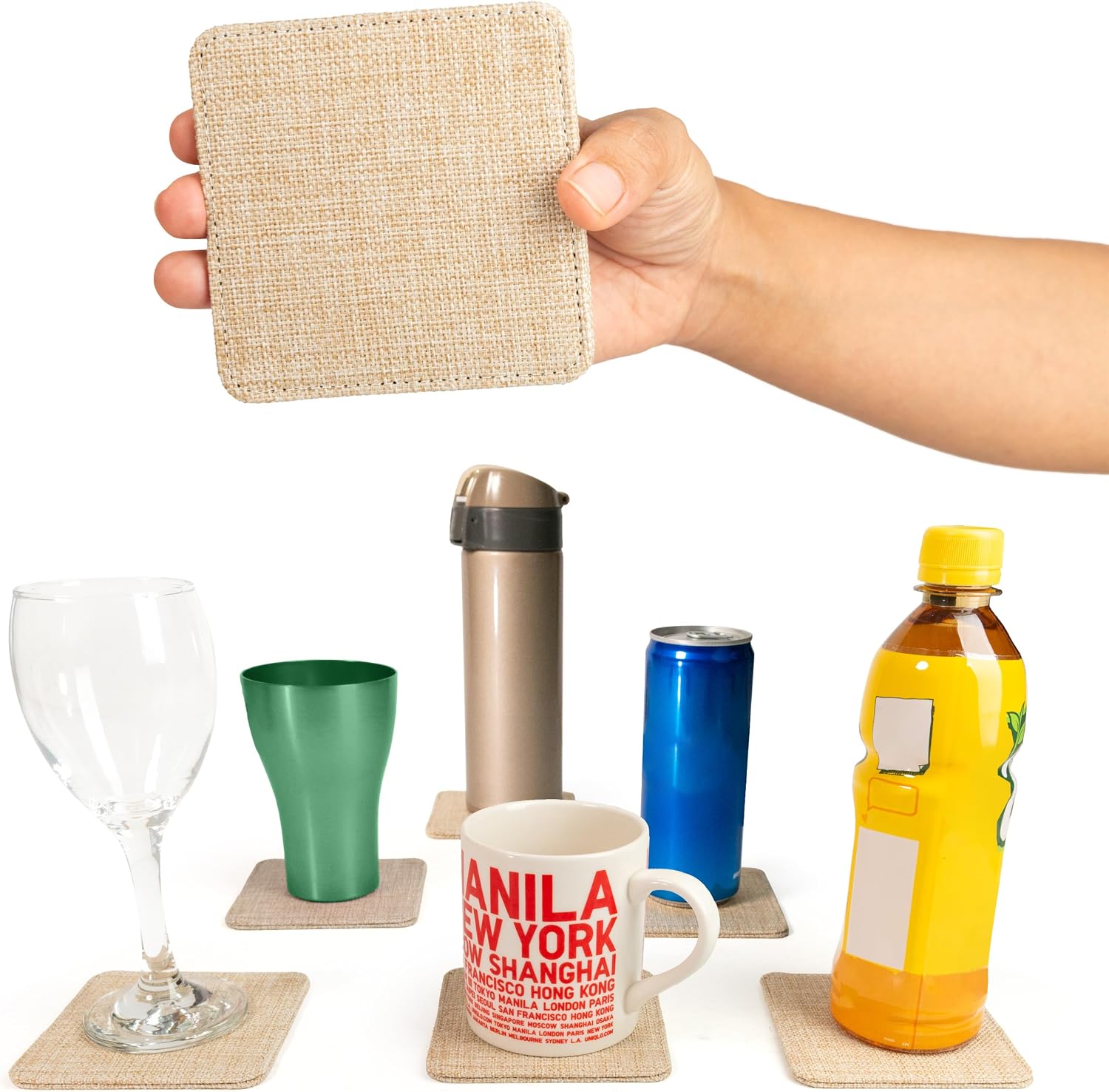 Sublimation Blanks Coasters Bulk - Square Blank Sublimation Cup Coasters for Heat Transfer Printing, Make Your Own DIY Coasters for Crafts, Painting, Bar, Kitchen, Home Decor (Burlap Beige, 10)