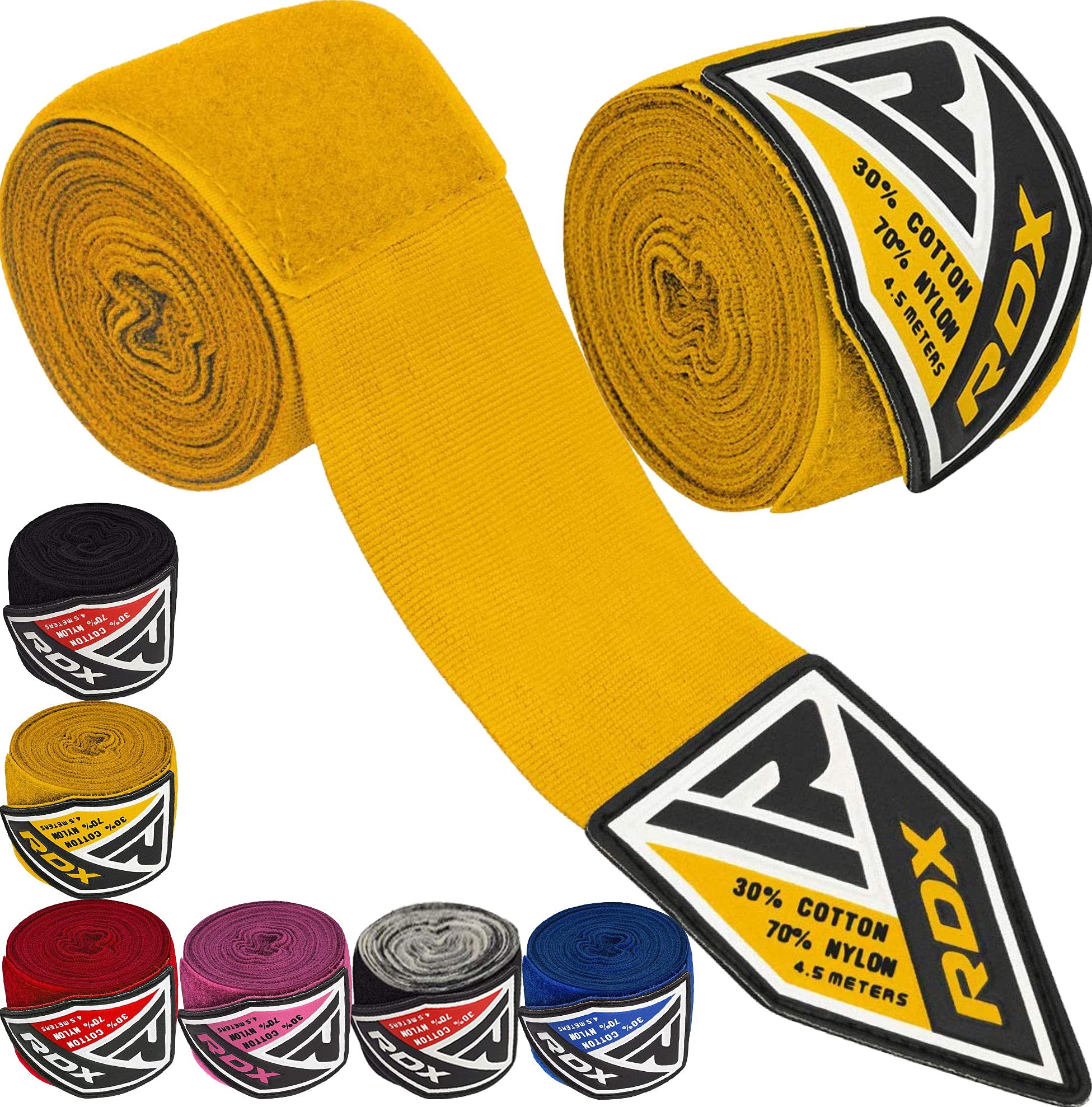 RDXBoxing Hand Wraps Inner Gloves, 4.5m Elasticated Thumb Loop Bandages, Men Women Under Mitts Straps Wrist Protection, Muay Thai MMA Kickboxing Martial Arts, Speed Bag Punching Training