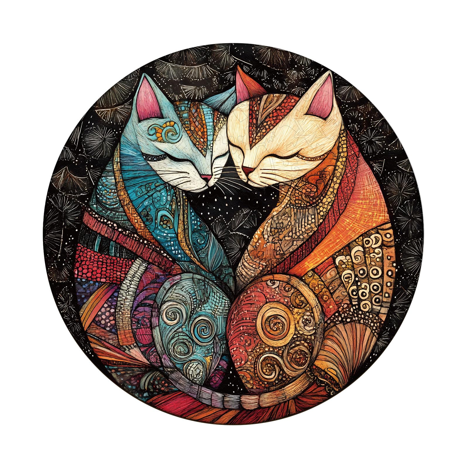 Jigfoxy Holzpuzzle für Erwachsene, Zwillingskatzen-Puzzles für Erwachsene, einzigartige Tierform, Holzschnitt-Puzzles, Weihnachtsgeschenke, Erntedankgeschenke für Freunde, Familie (M-29 x 24,9 cm, 170