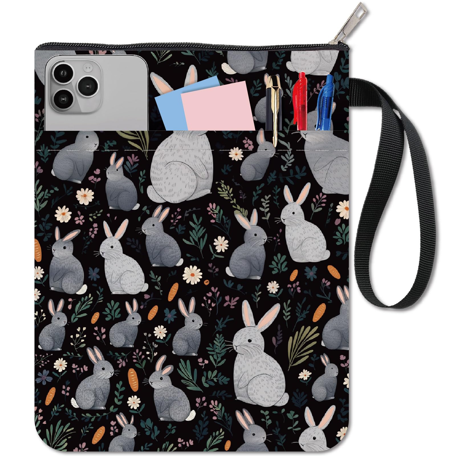 CRASPIRE Rabbit Shaped Book Covers Carrot Shaped Book Cover Pocket Book Protector Washable Fabric Book Cover with Zipper and Extra Pocket for Lovers