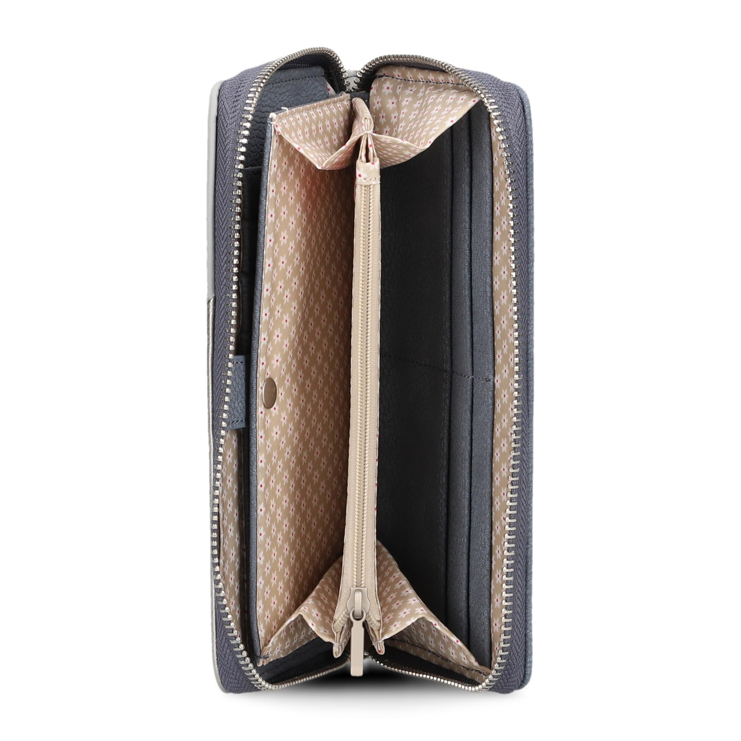 Zwei Damen Geldbörse JANA J2 Wallet 20 x 11 cm hochwertiges Kunstleder im Tricolor-Design, Portemonnaie mit 12 Kartenfächern, Münzfach, Sichtfach für Ausweise, mit umlaufenden Reißverschluss