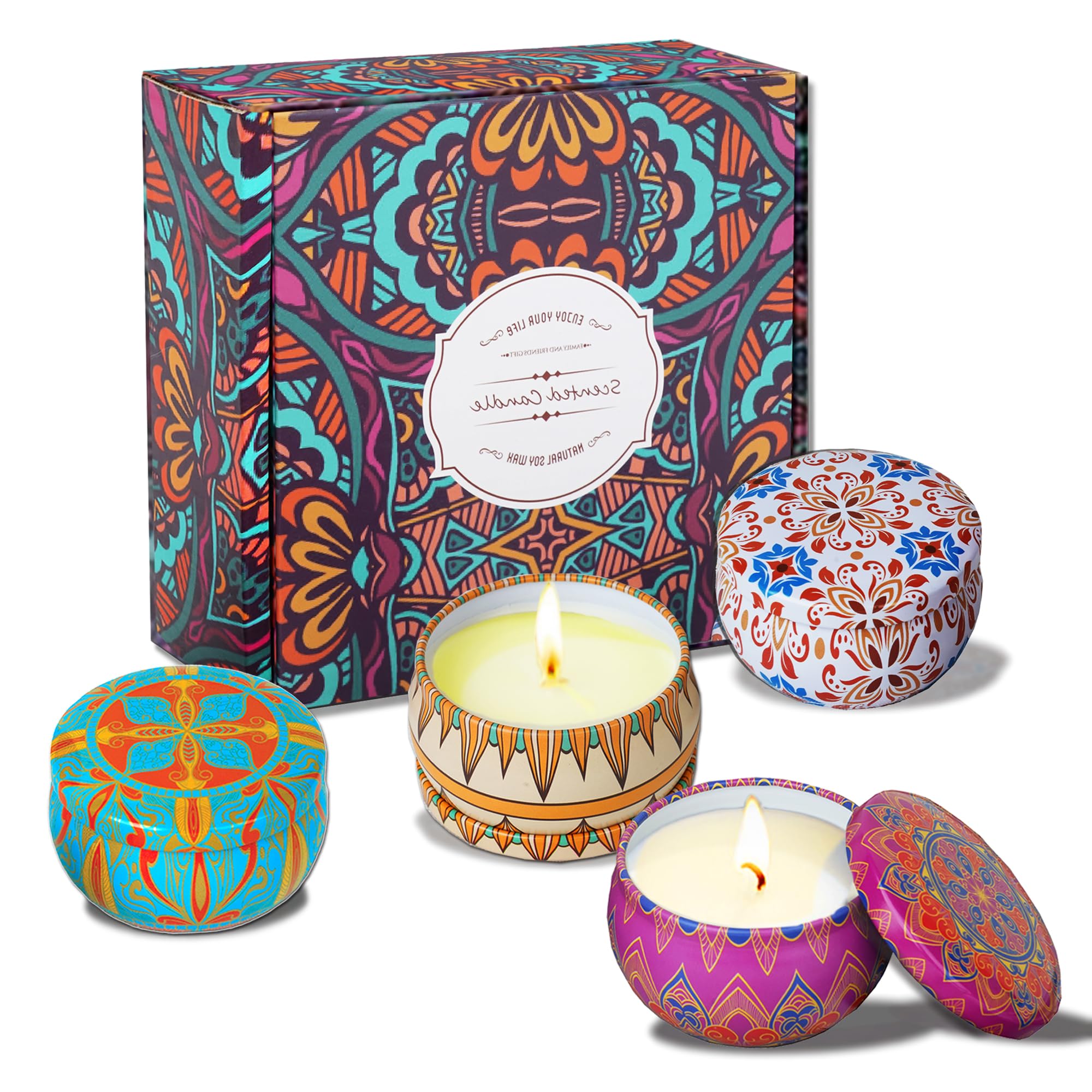 Scented Candles Multipack Gift Set, Natural Soy Wax Vegan Candles, Long Burning, Gift Wrapping for Christmas, Valentine, Mother's Day, Birthday-Lemon Lavender Fig Rose (Lavender)