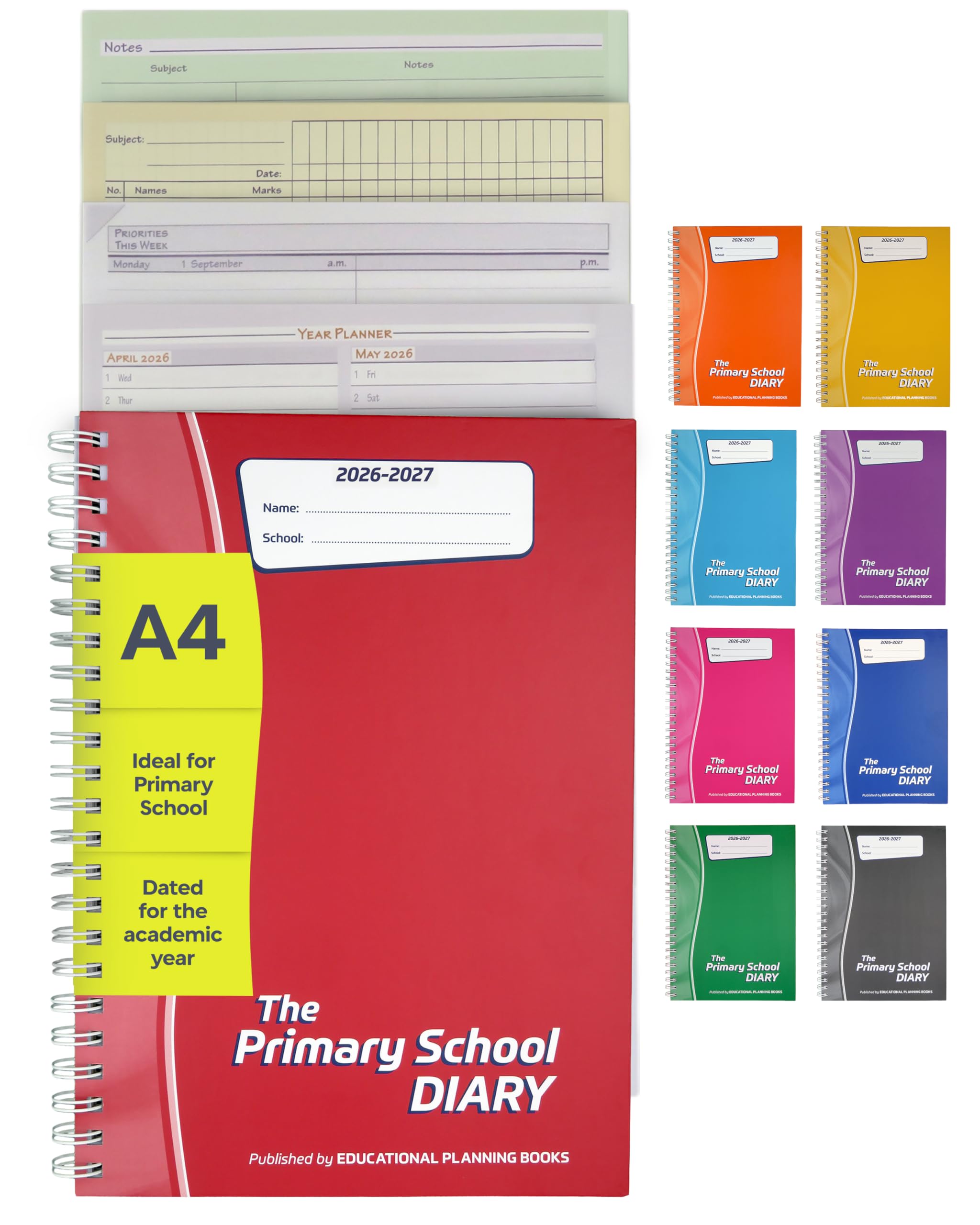 Educational Planning Books – The Primary School Diary 2026-2027 – A4 – Academic Week-to-View Teachers Planner – Dated August-July – for Primary & Early Years Teachers - Hardback (PSD1-R)
