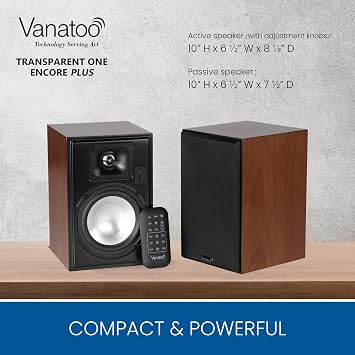 Vanatoo Black Transparent One Encore Plus Near Field Studio Monitor Speakers زوج للتلفزيون والكمبيوتر الشخصي والألعاب. مكبرات صوت تعمل بالطاقة لسطح المكتب والغرفة. AUX ، USB ، Bluetooth ، Toslink Optical ، Coax ، Remote.