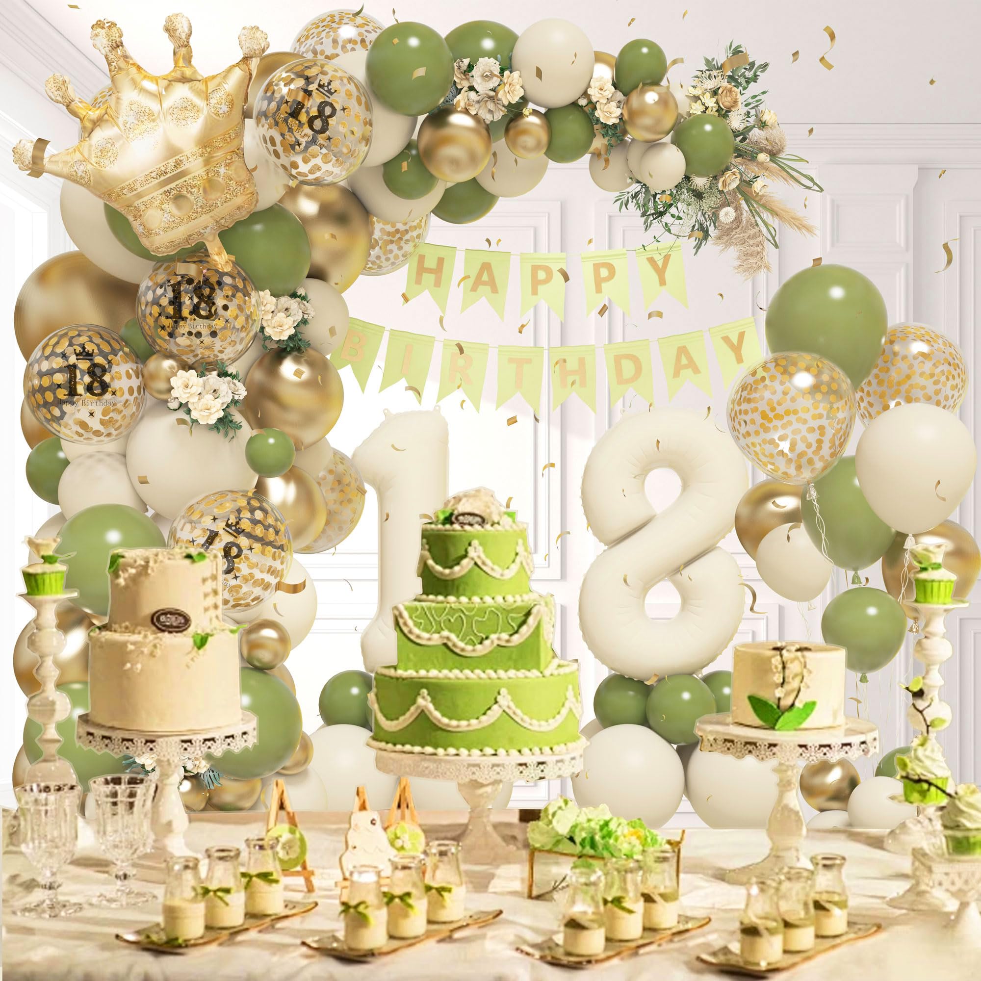 Yijunmca 33pcs 18th Birthday Party Balloon Decorations Happy Birthday Banner Number 18 Balloon Star Foil Balloon White Helium Latex Balloon Perfect for Boys Girls 18th Birthday Supplies, Green Yijunmca 33pcs 18th Birthday Party Balloon Decorations Happy Birthday Banner Number 18 Balloon Star Foil Balloon White Helium Latex Balloon Perfect for Boys Girls 18th Birthday Supplies, Green