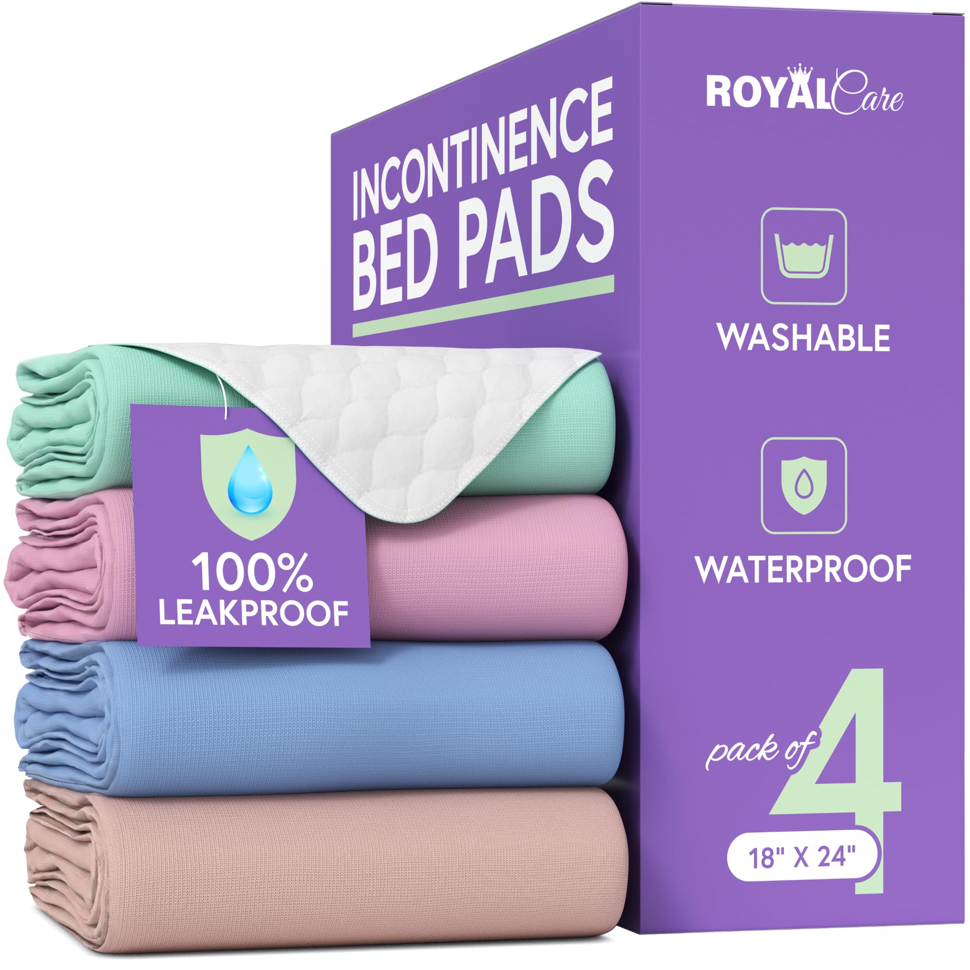 Almohadillas de Cama para incontinencia, Paquete de 4 Protectores de colchón Impermeables Reutilizables de 18 x 24 Pulgadas, Altamente absorbentes, Lavables a máquina, para niños, Mascotas y Personas