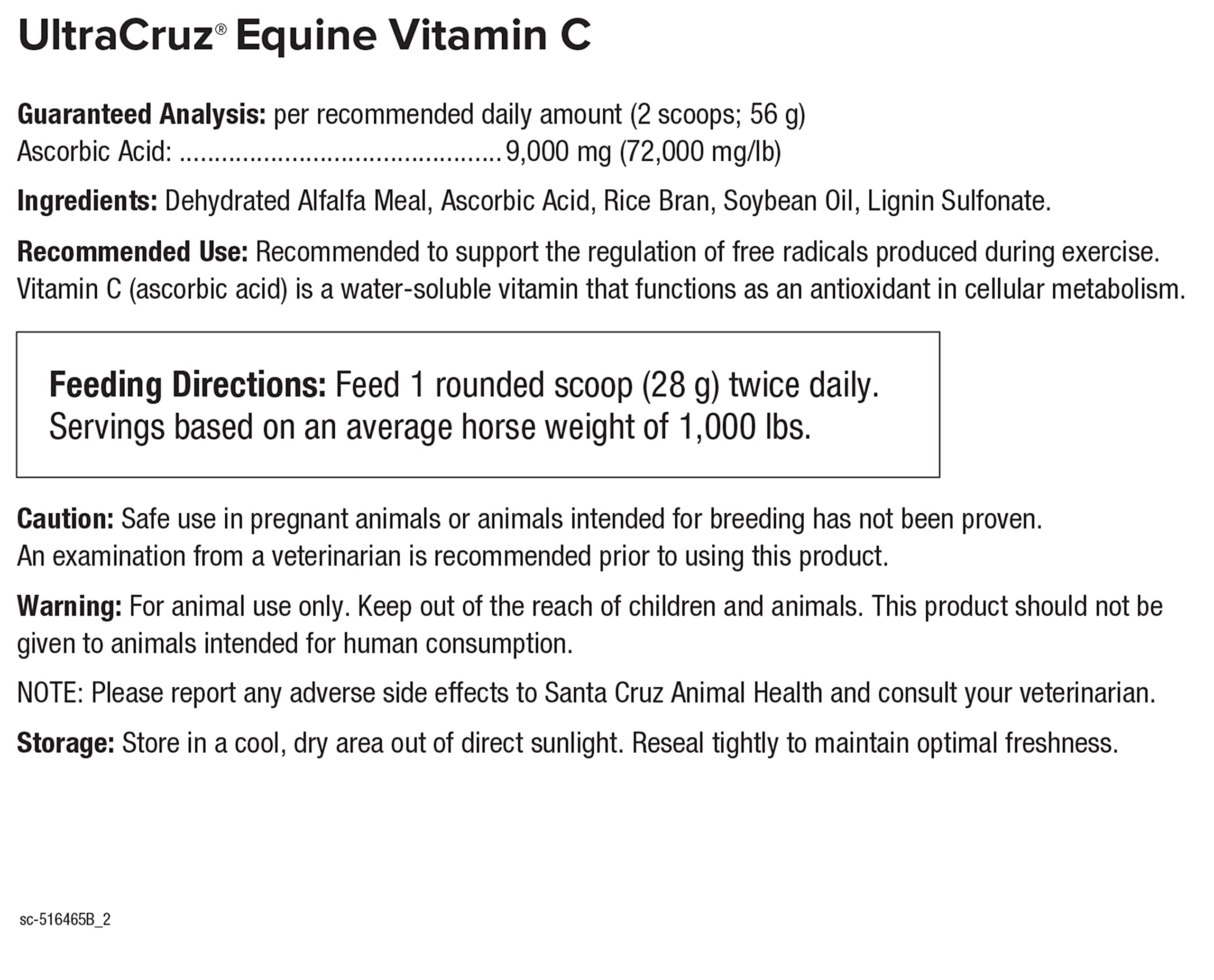 UltraCruz Equine Vitamin C (Acide Ascorbic) Supplément for Horses, 4 lb, Pellet (32 Day Supply),sc-516465