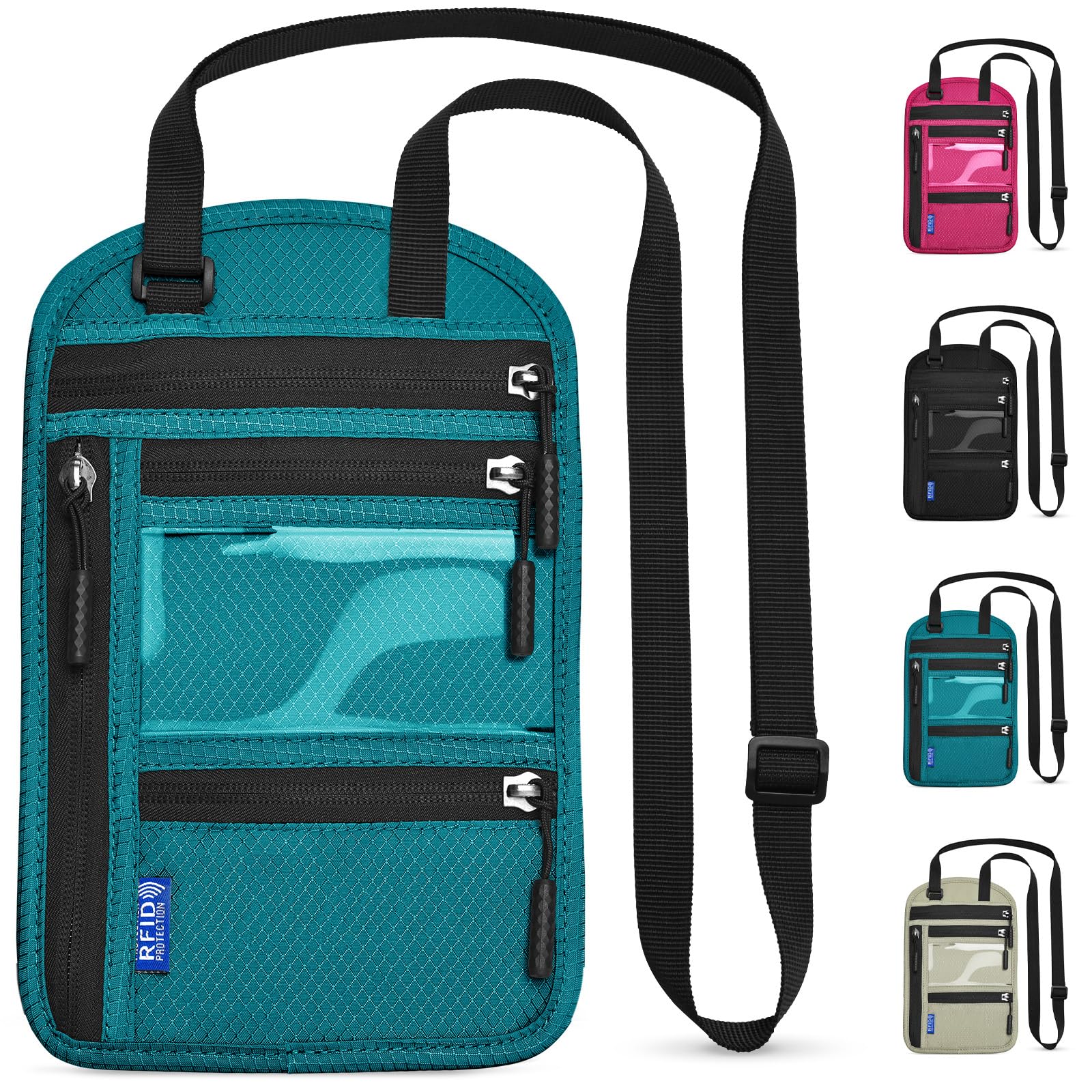 Yordawn Portadocumenti da Collo Borsello da Viaggio con Blocco RFID Porta Passaporto con Tracolla Regolabile per Uomo Donna Impermeabile Portafoglio da Сollo per Carte Passaporto (Blu Lago)