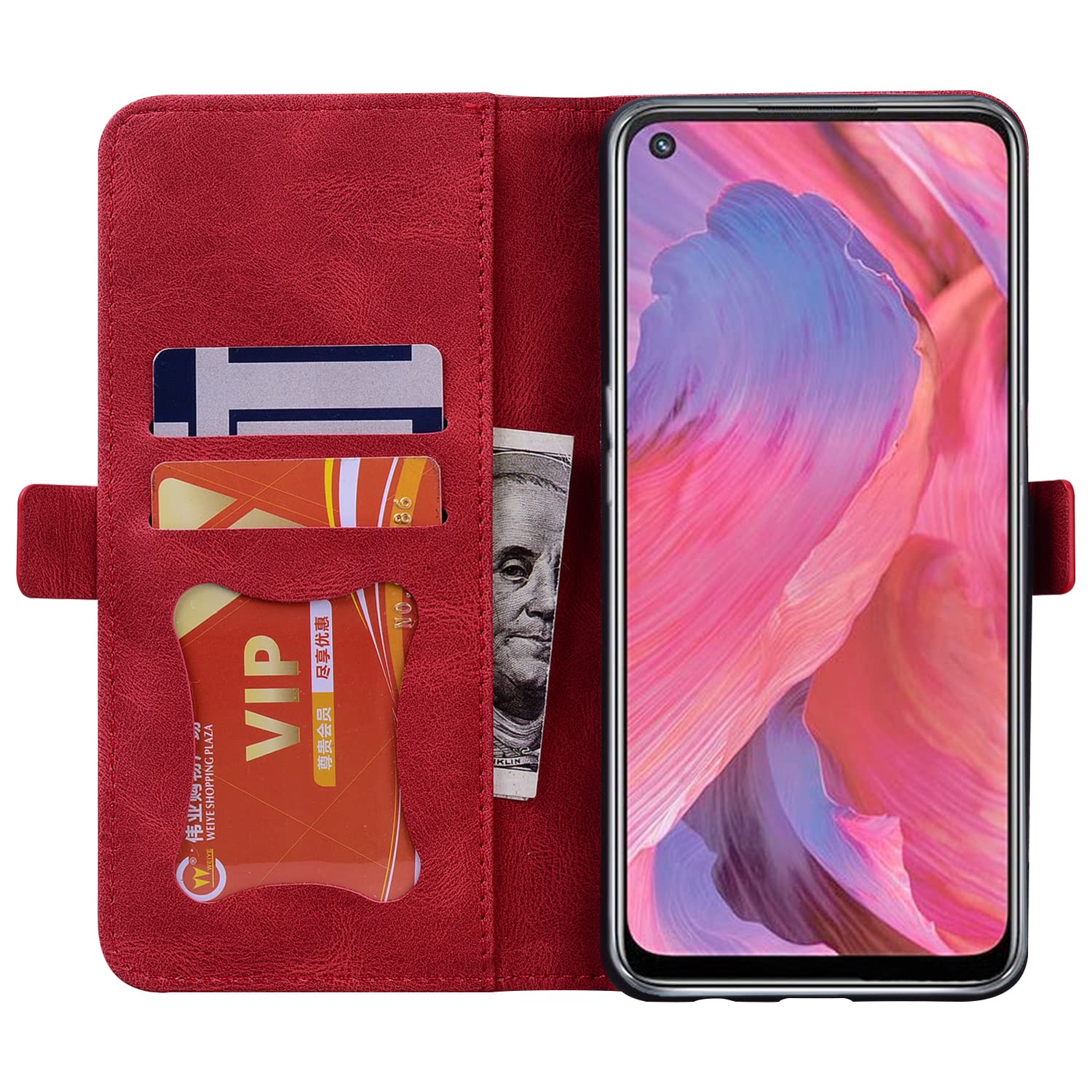CXTcase Flip Case for Oppo A74 5G/A54 5G/A93 5G Leather Flip Case for Oppo A74 5G Wallet Case with Butterfly Design for Oppo A93 5G Magnetic Clasp Case Red - Image 2