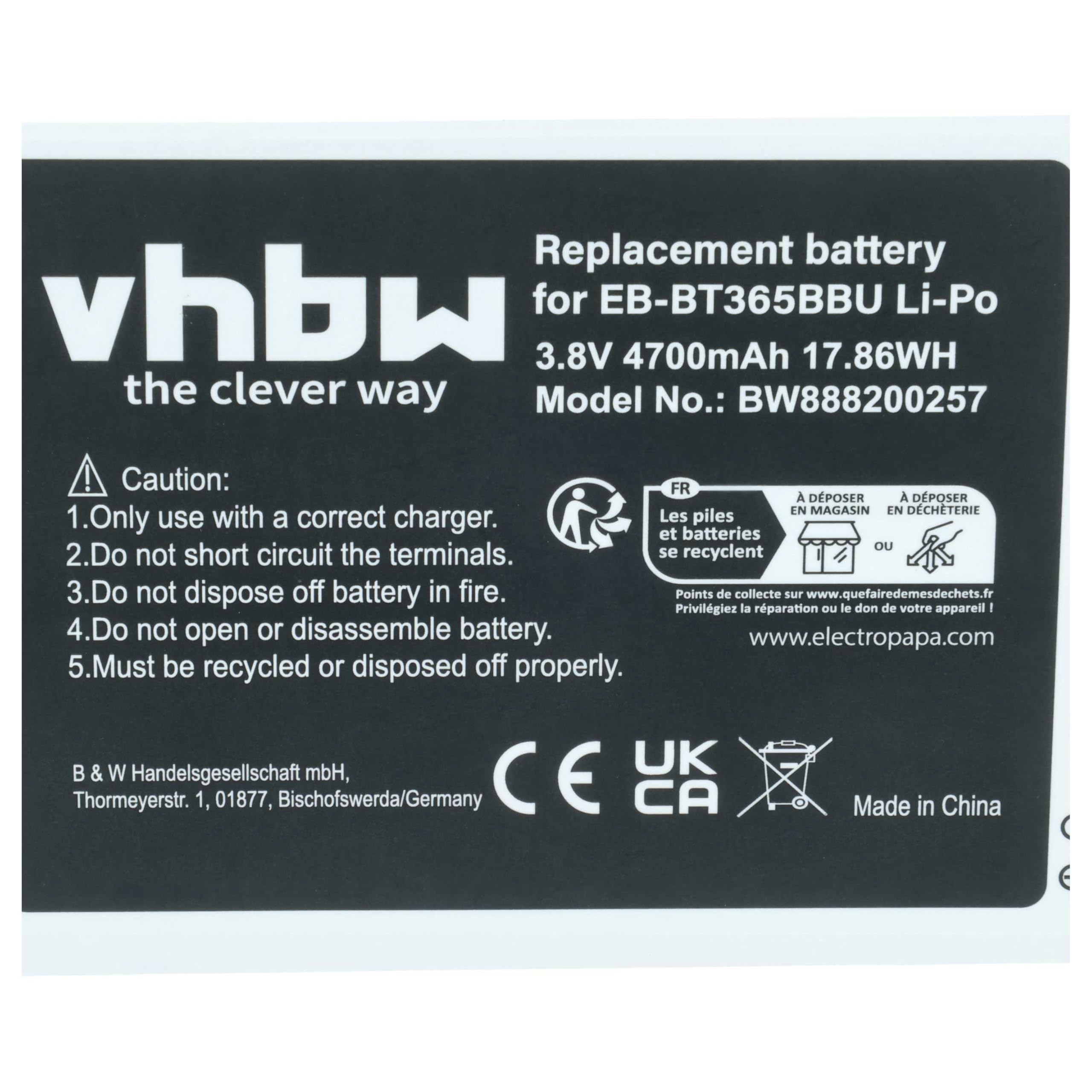 vhbw 1x batería reemplaza Samsung EB-BT365BBU, EB-BT365BBC, EB-BT365BBE, EB-BT365BBUBUS, GH43-04317A para Tablet, Pad (4700 mAh, 3,8 V, Li-Poli)