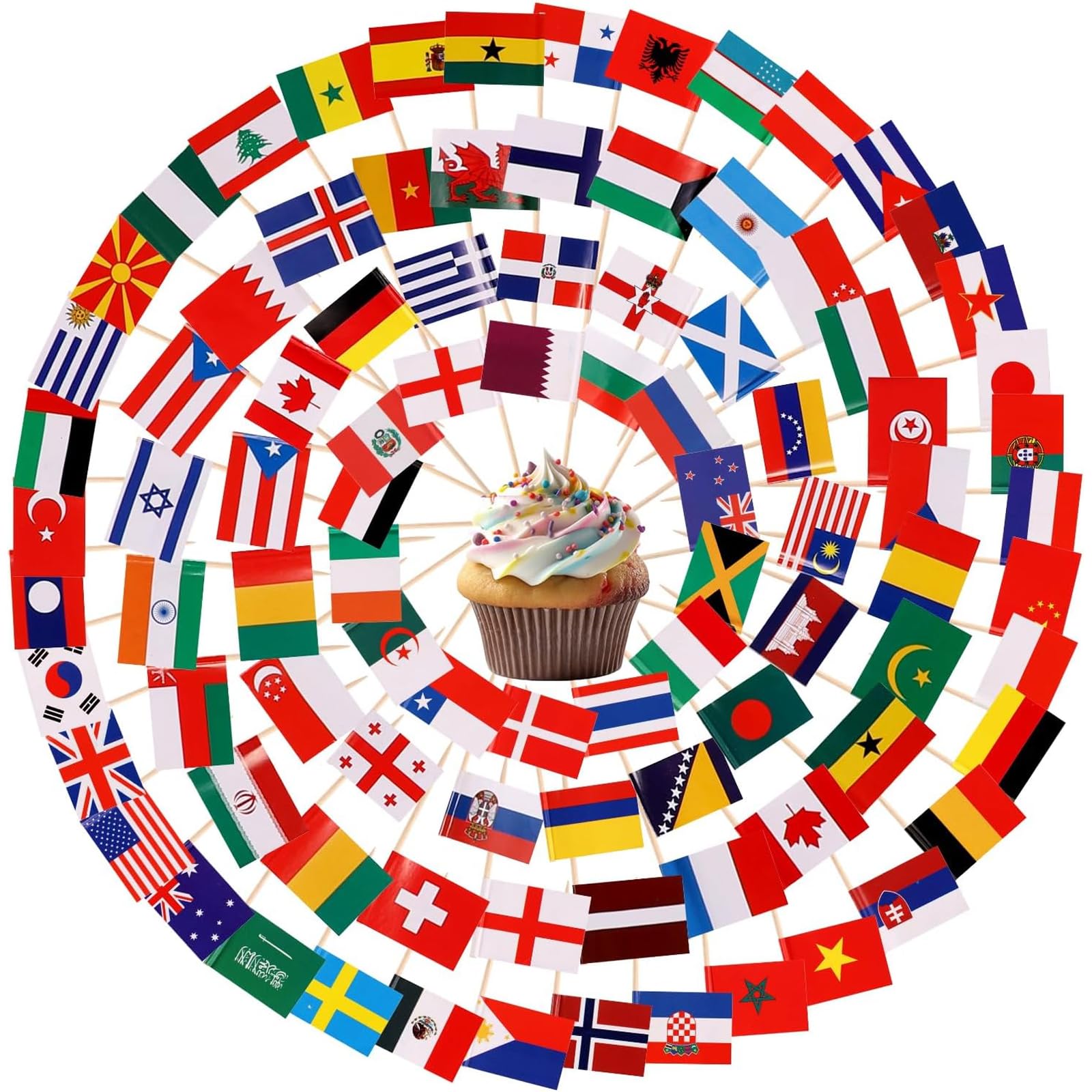 100PCS World Cup Football 2026 National Flag Cake Topper (Random Country) for Cupcake Toppers Cocktail Sandwich Decor World Cup Theme Party Decorations for Football Match Celebrations