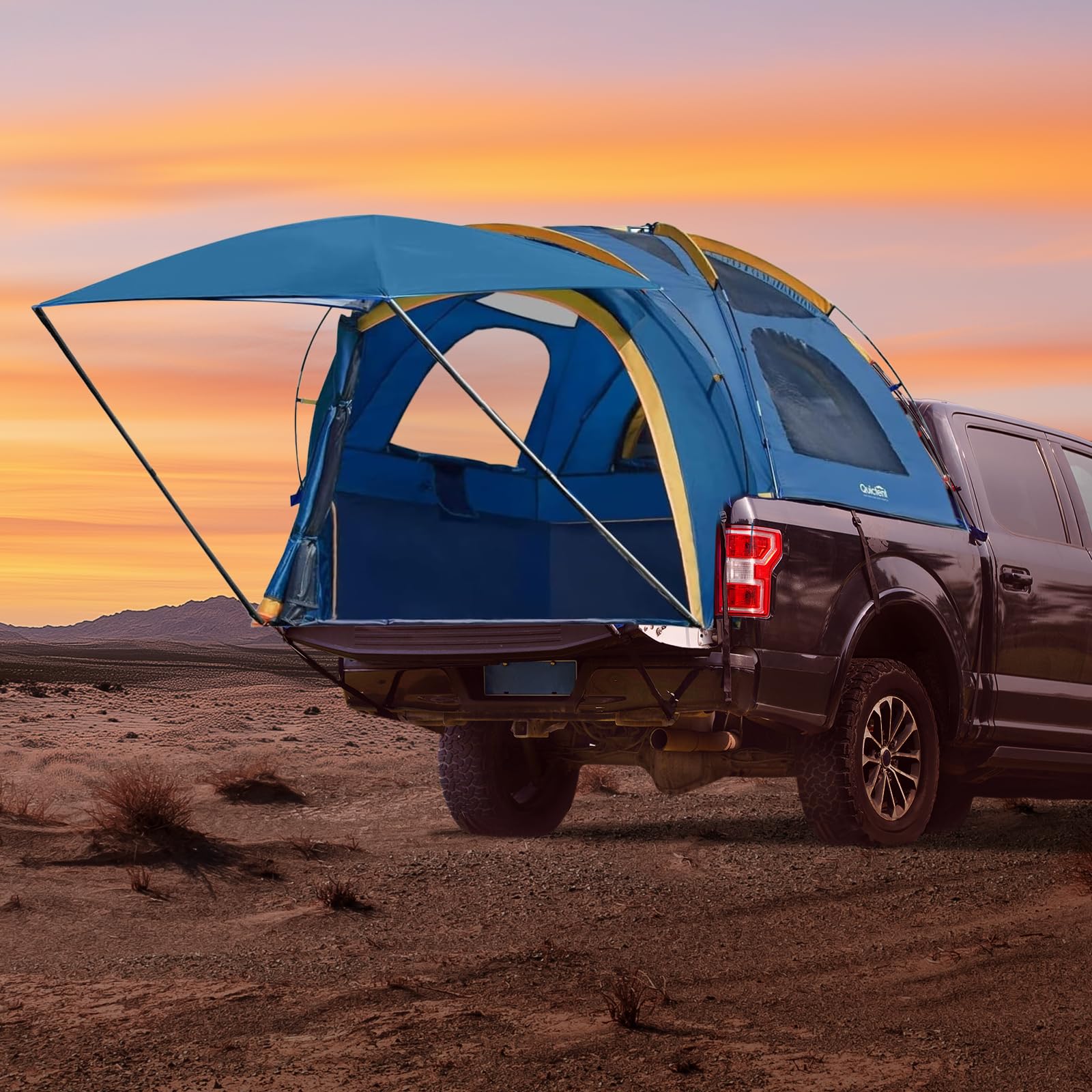 Quictent Pickup Truck Tent for Full Size Regular Bed (6.4'-6.7'), Waterproof PU2000mm 2-Person Sleeping Capacity Truck Bed Tent with Removable Awning, Rainfly ＆ Storage Bag Included(Dark Blue)