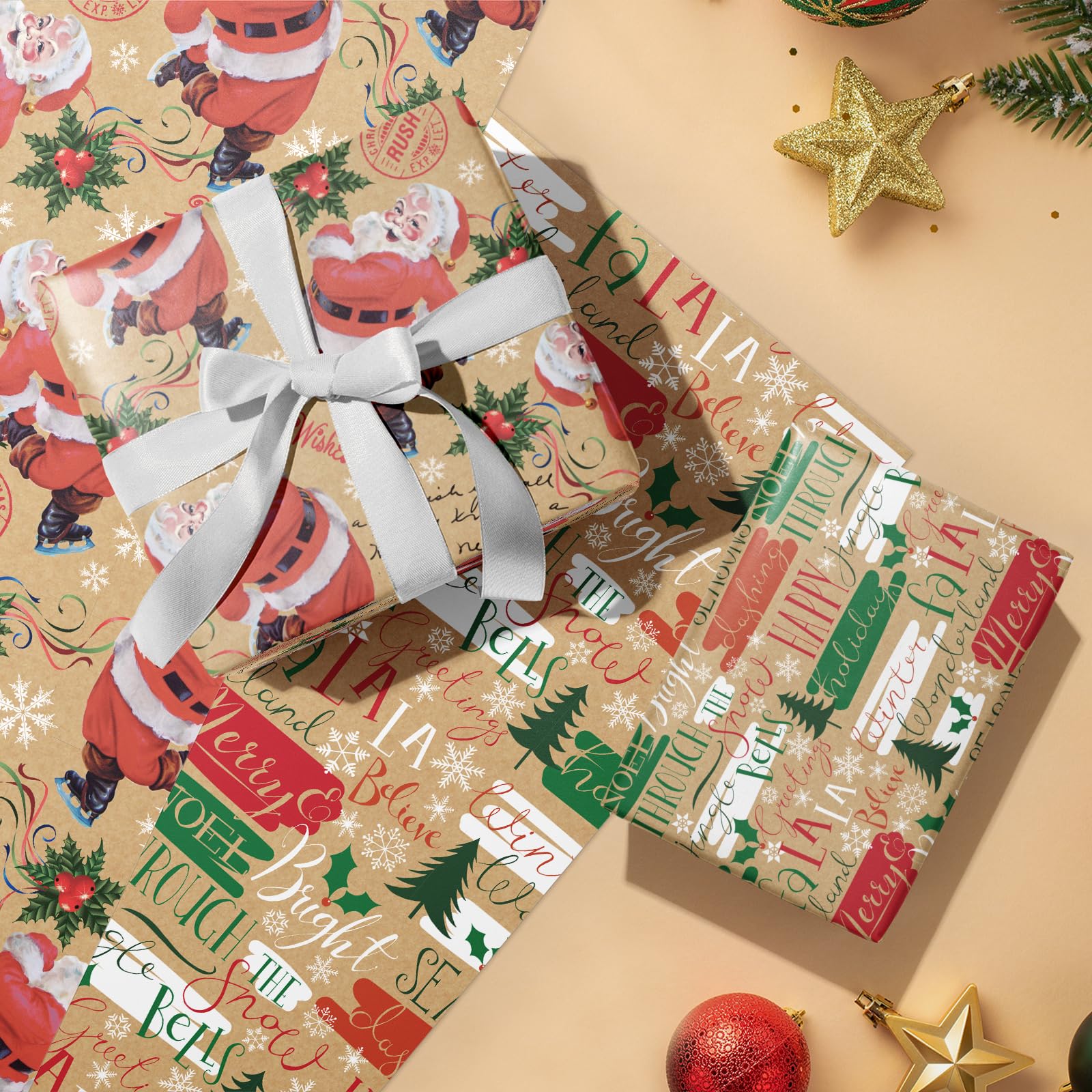 Rotolo Carta Regalo Natalizia Verde, Pupazzo Di Neve E Fiocchi, Carta Kraft Spessa 43 Cm X 10 M, Per Confezionare Regali Di Natale