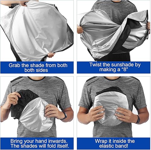 Miniatura 5 de Parasol para parabrisas de automóvil con bolsa de almacenamiento y correa fija, parasol duradero para automóvil, material reflectante 210T, bloquea