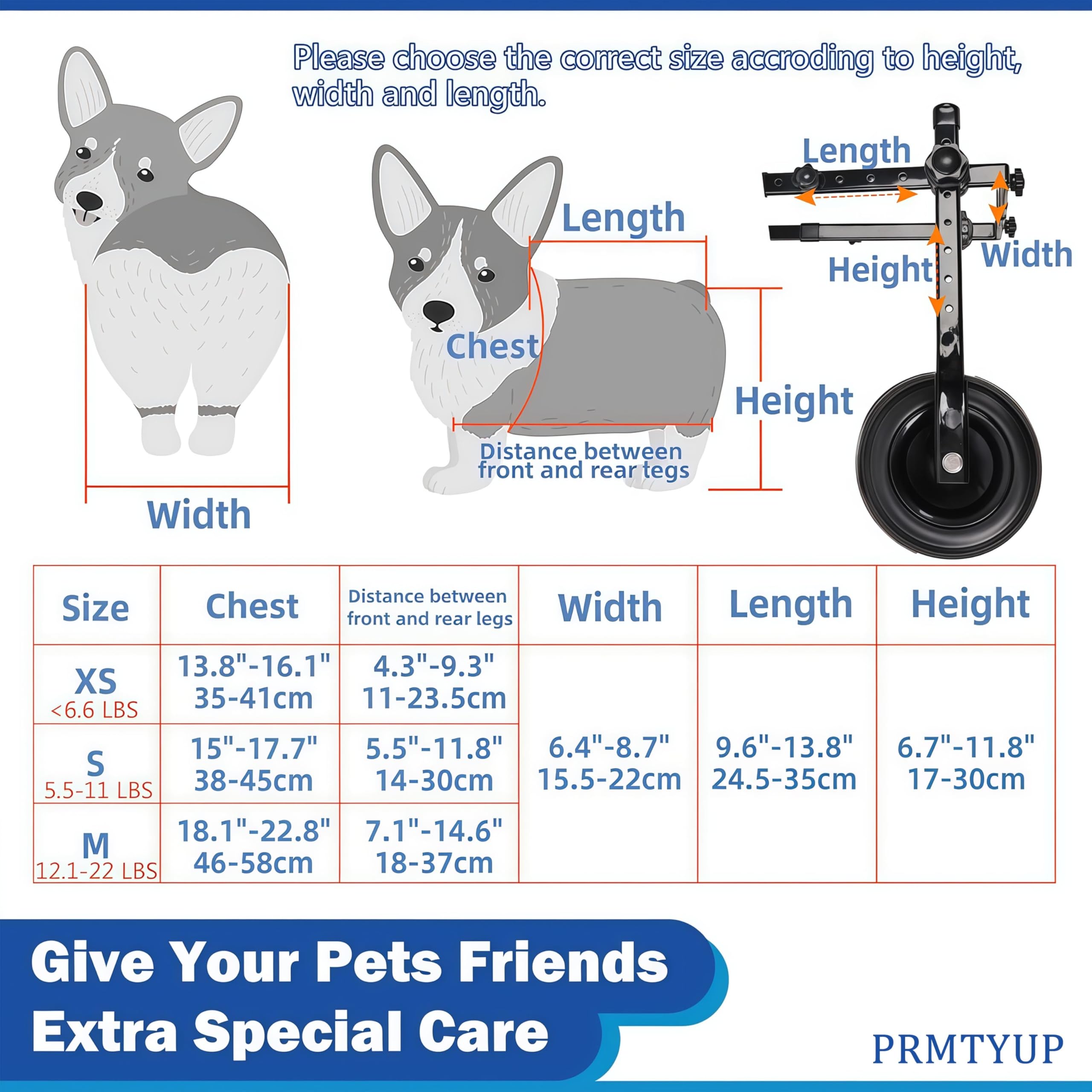 Silla de ruedas de aluminio para perros, carrito de soporte para mascotas de 2 ruedas, ligero y duradero, ruedas silenciosas para una fácil movilidad, ideal para perros discapacitados, tamaño