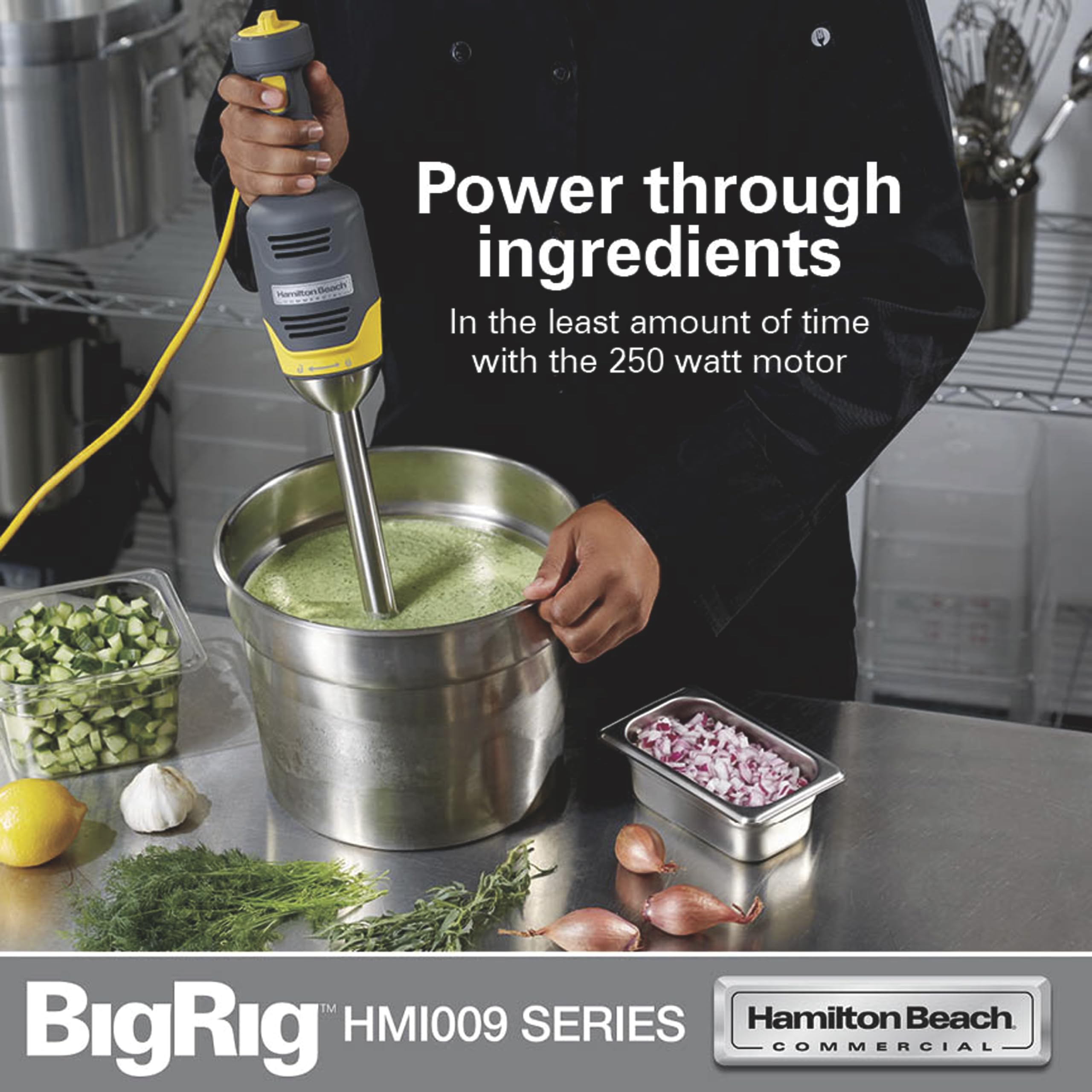 Hamilton Beach Commercial HMI009 BigRig Compact Immersion Blender with 9 Inch Shaft, Up to 3 Gallons Capacity, Variable Speed, Easy to Use, NSF Certified