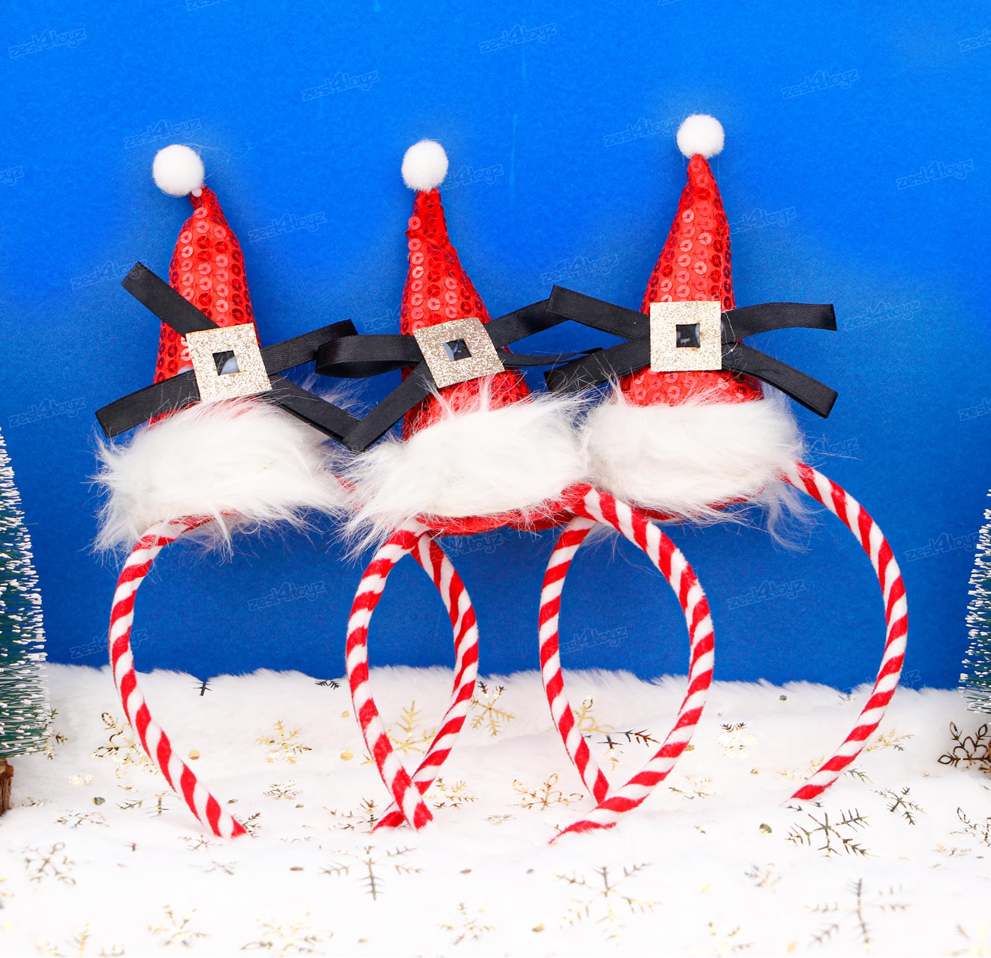 Zest 4 Toyz Santa Hairband with Candy Cane Stripes Design Faux Fur Trim and Sequin Details Headband Christmas Themed Hair Accessories for Holiday Parties (Pack of 3) 4