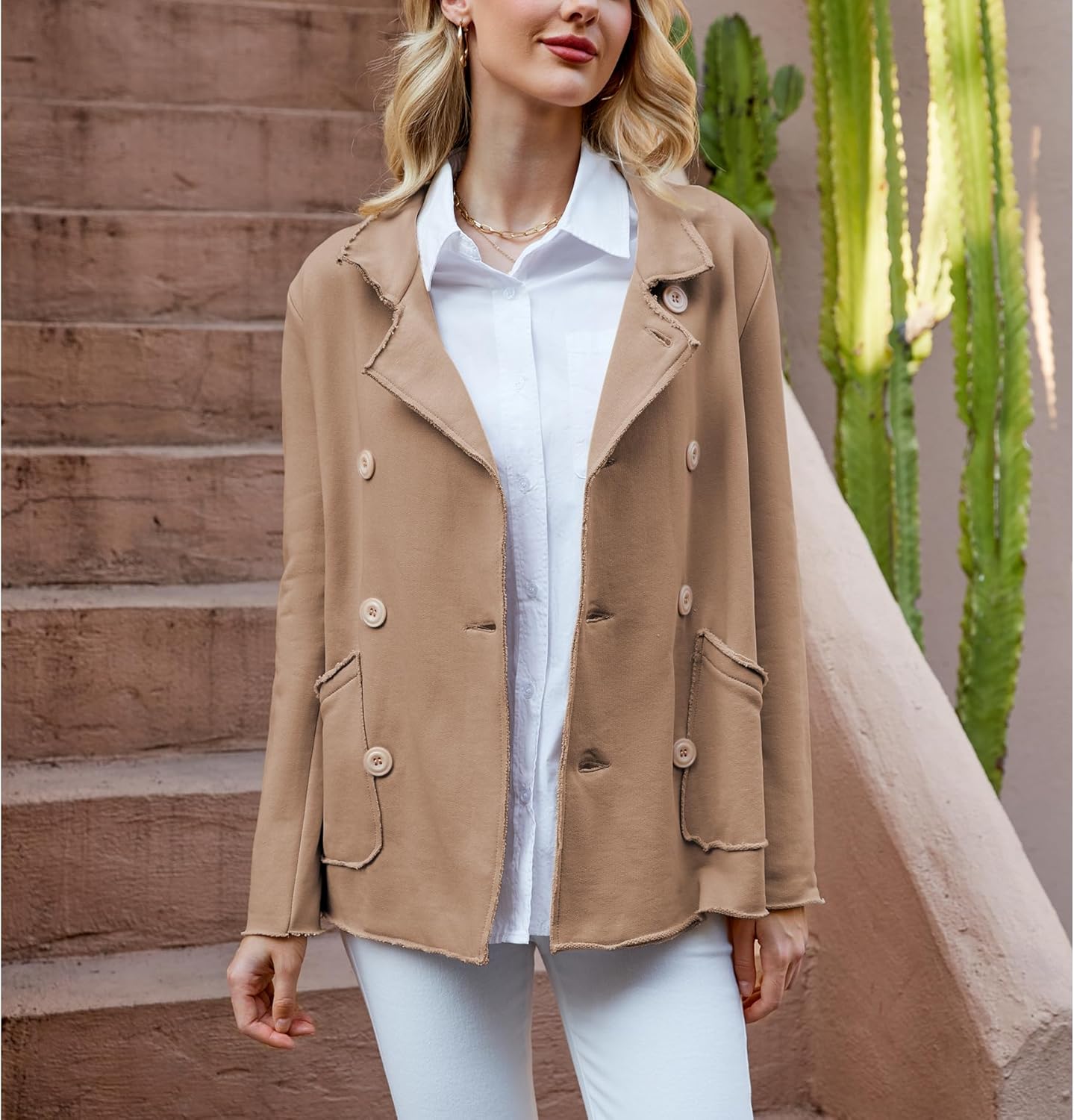 Ainangua Classic Trench Coats for Women Double Breasted Belfast Fleece Peacoat Jackets Essentials Fall Winter Coat - Image 4