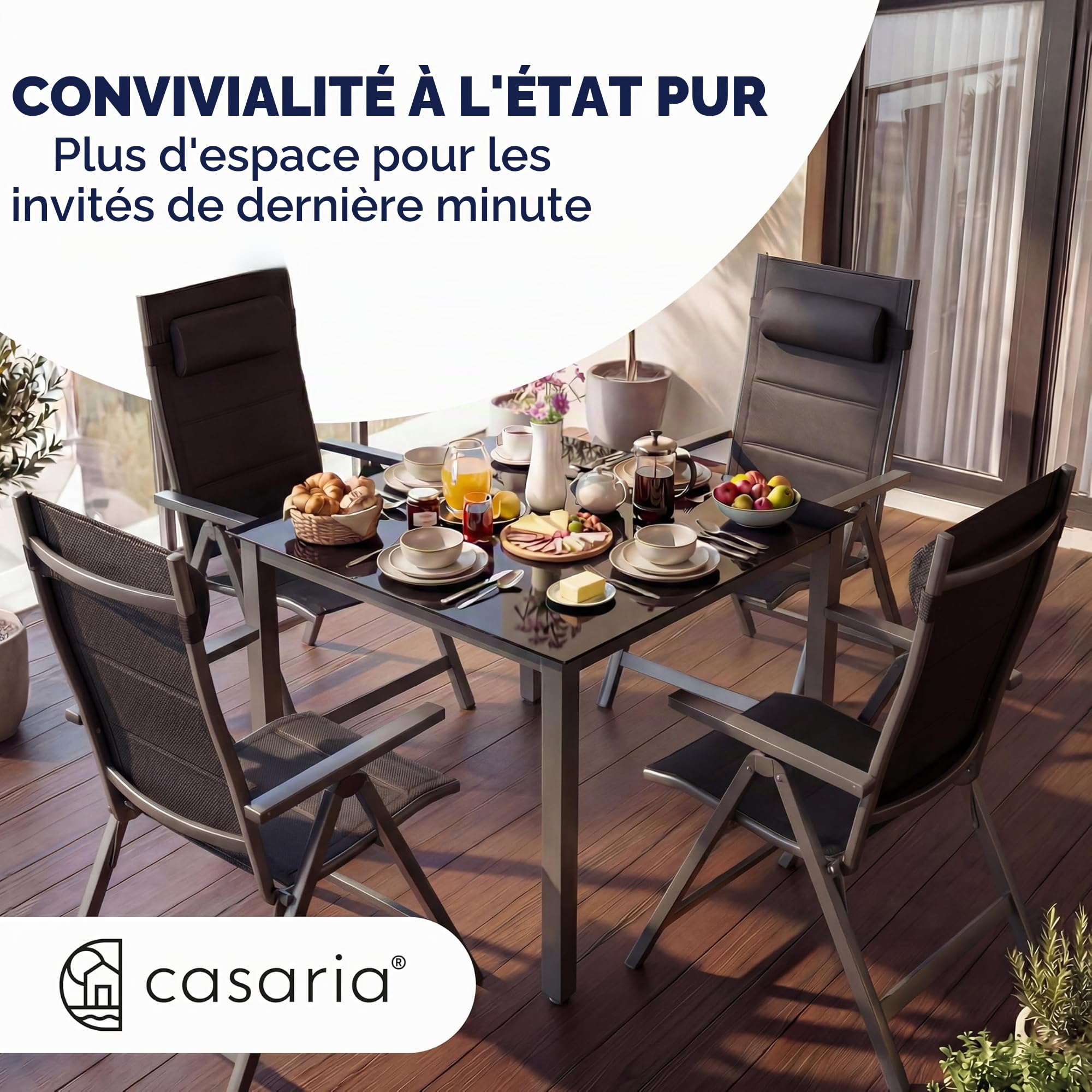 Casaria Set de 4 chaises de Jardin Aluminium Dossier réglable 8 Positions Rembourrage Max. 120kg Chaise à Dossier Haut Chaise Pliante terrasse Anthracite