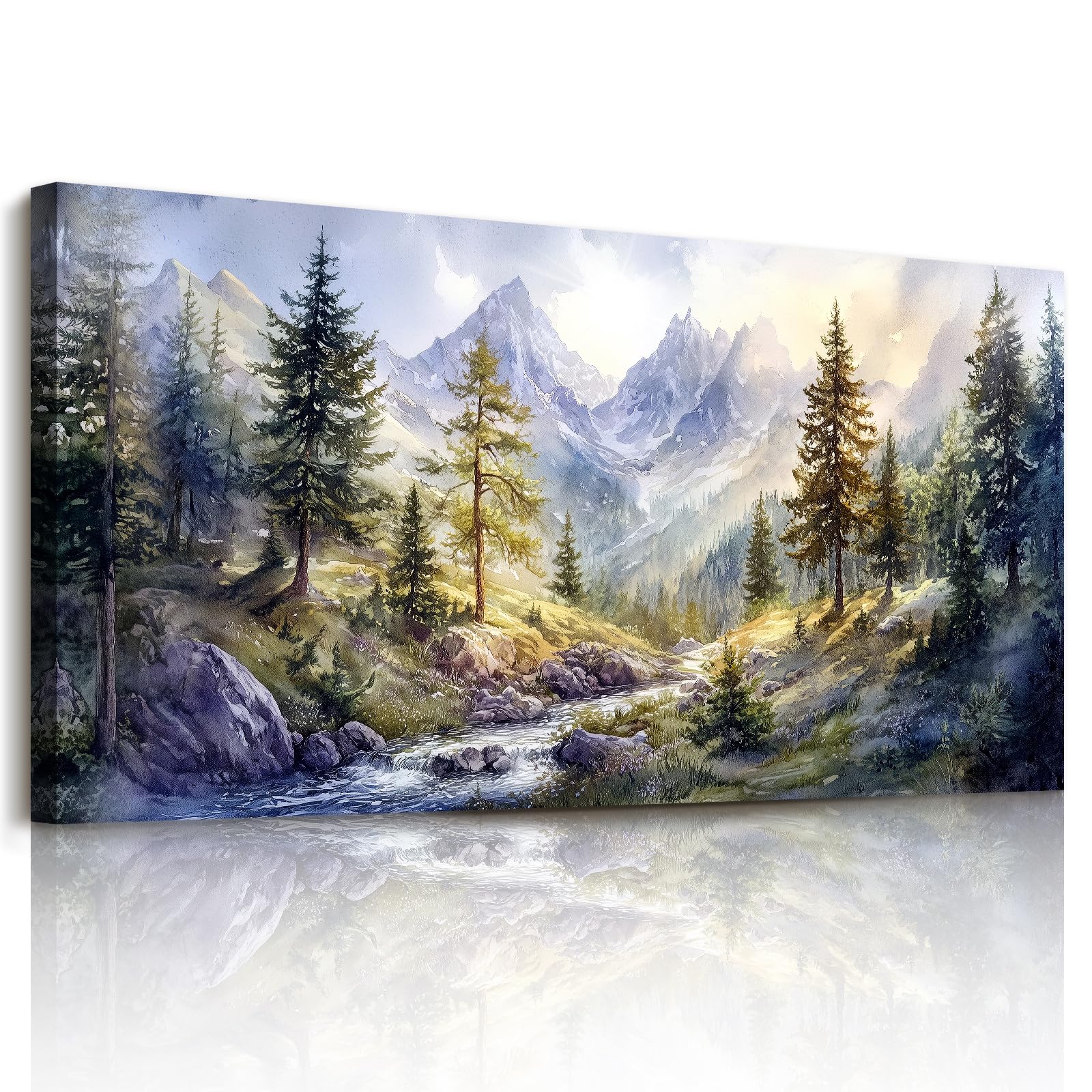 JHHUAMO Canvas Wall Art Large, Natural Landscape Pictures, Frameless Modern Painting, Mountain Green Forest Wall Decorations for Living Room Bedroom Garden Hallway Office Gallery 24"x48"